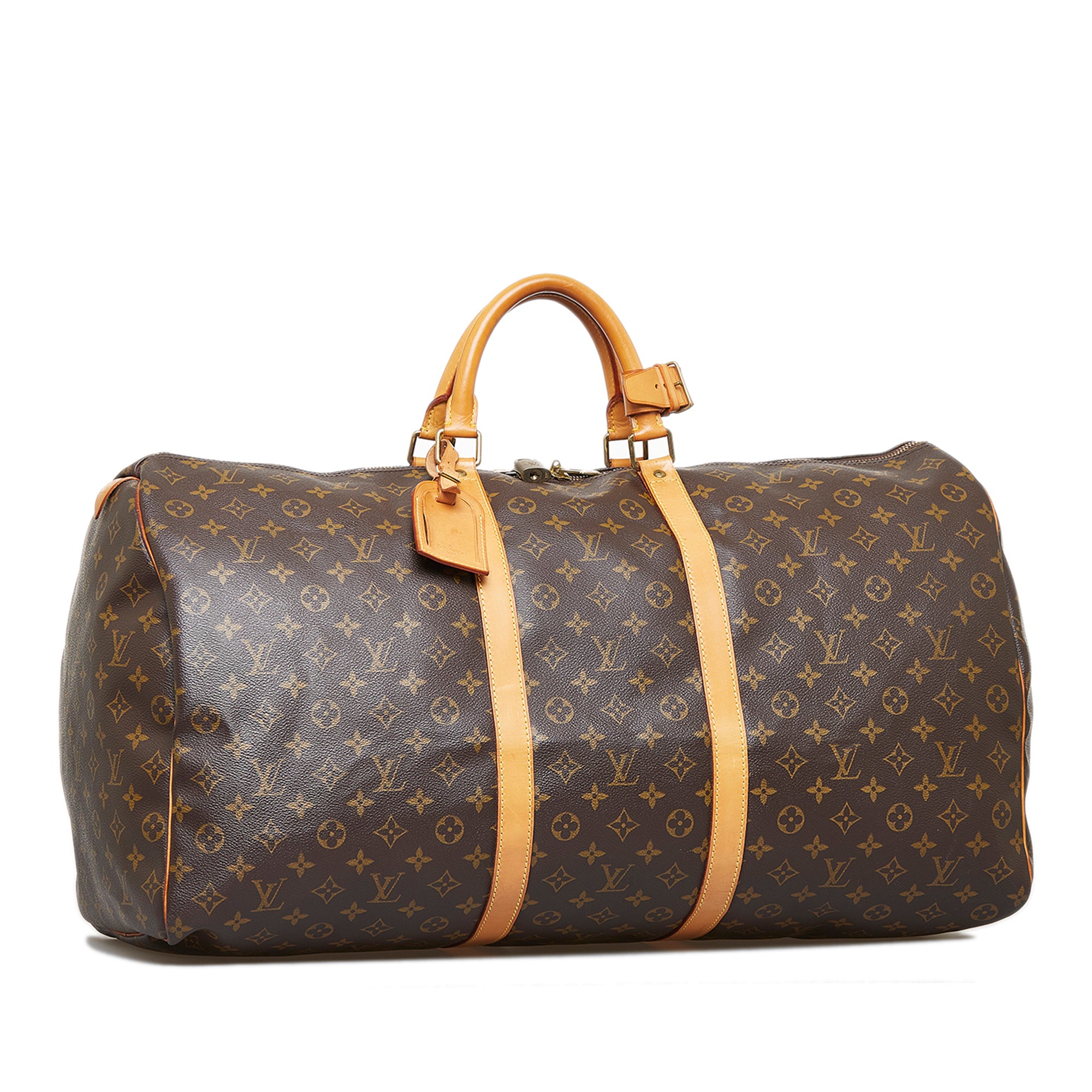 Louis Vuitton Monogram Keepall 60 Brown Leather Duffle Bag