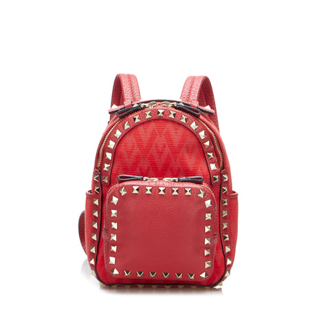 VLTN Leather Trimmed Backpack in Red - Valentino Garavani