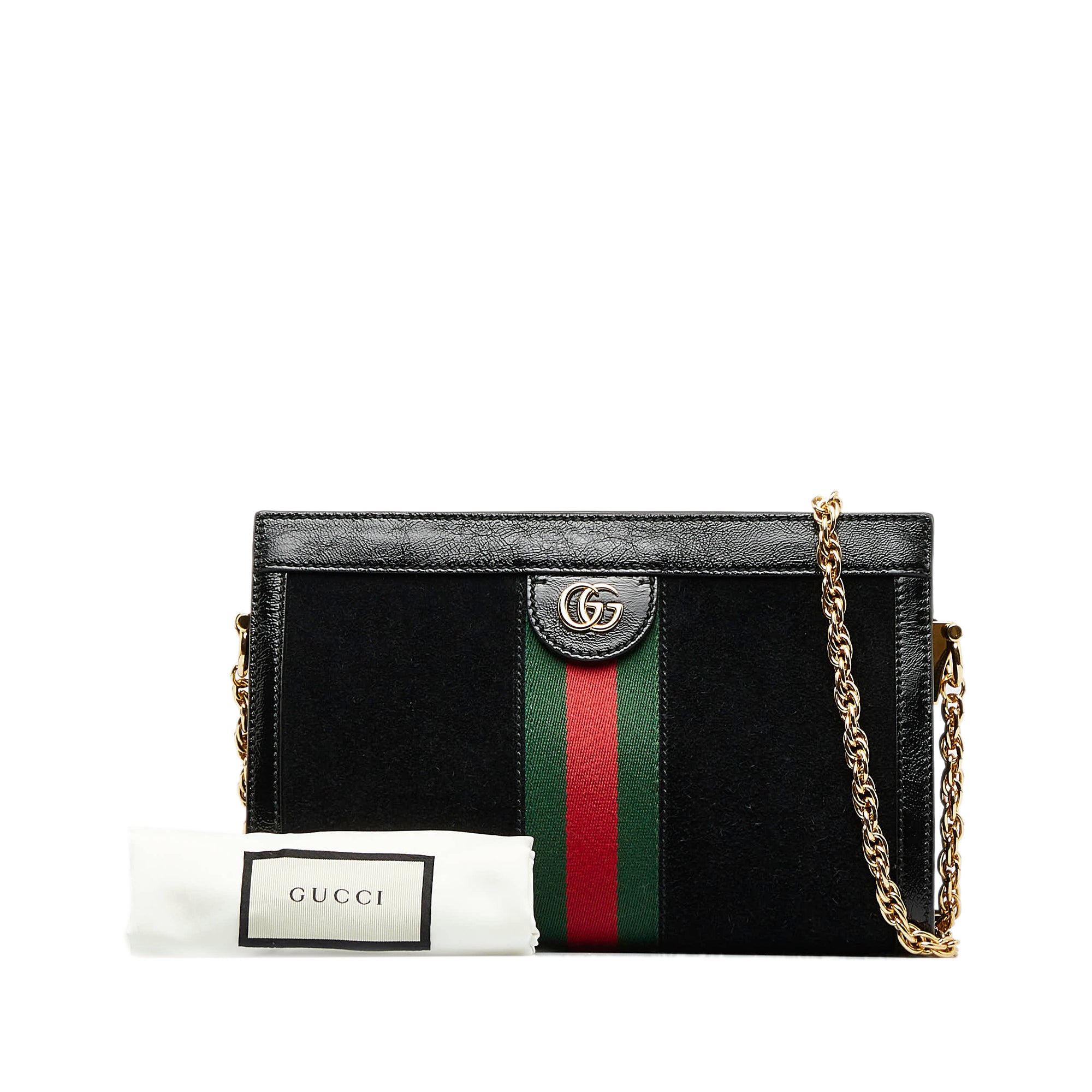 GUCCI Ophidia GG Small Web Suede Leather Shoulder Bag Black 503877