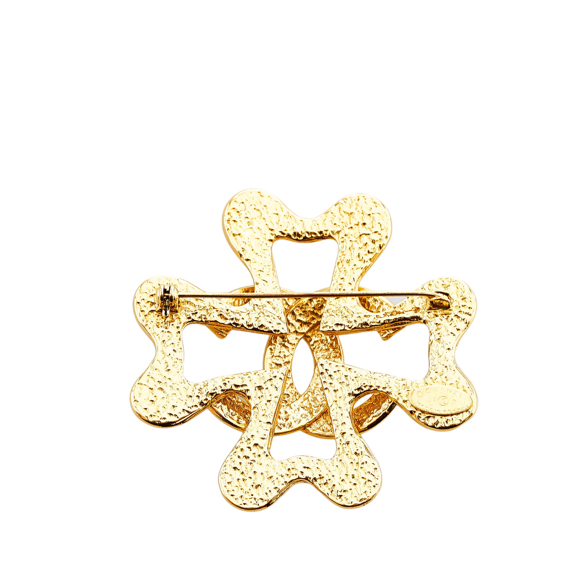 Gold Chanel CC Clover Brooch