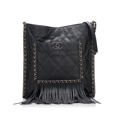 CHANEL Lambskin Quilted Small Hobo Bag Black 1273260