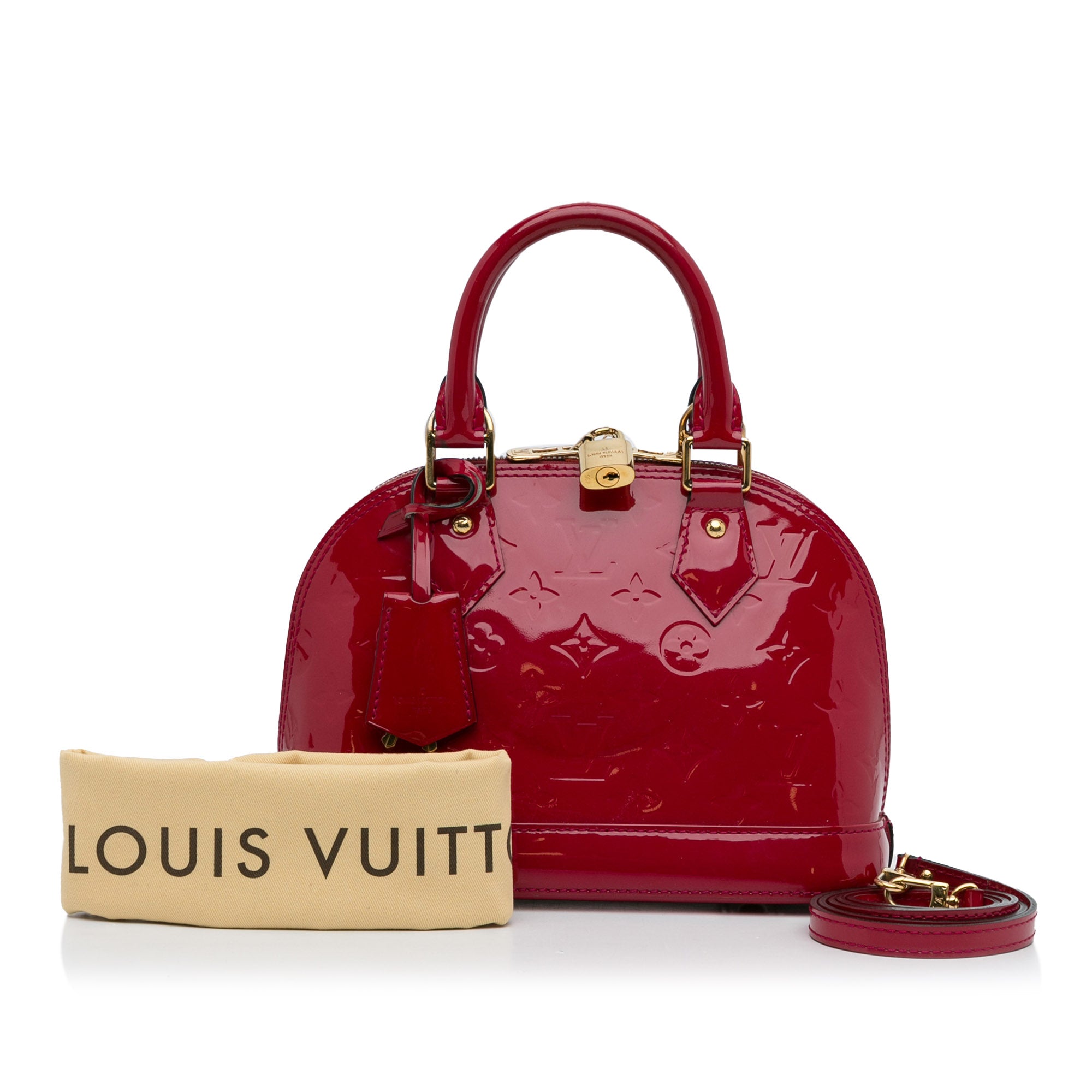 LOUIS VUITTON Alma GM Monogram Vernis Leather Satchel Bag Pink