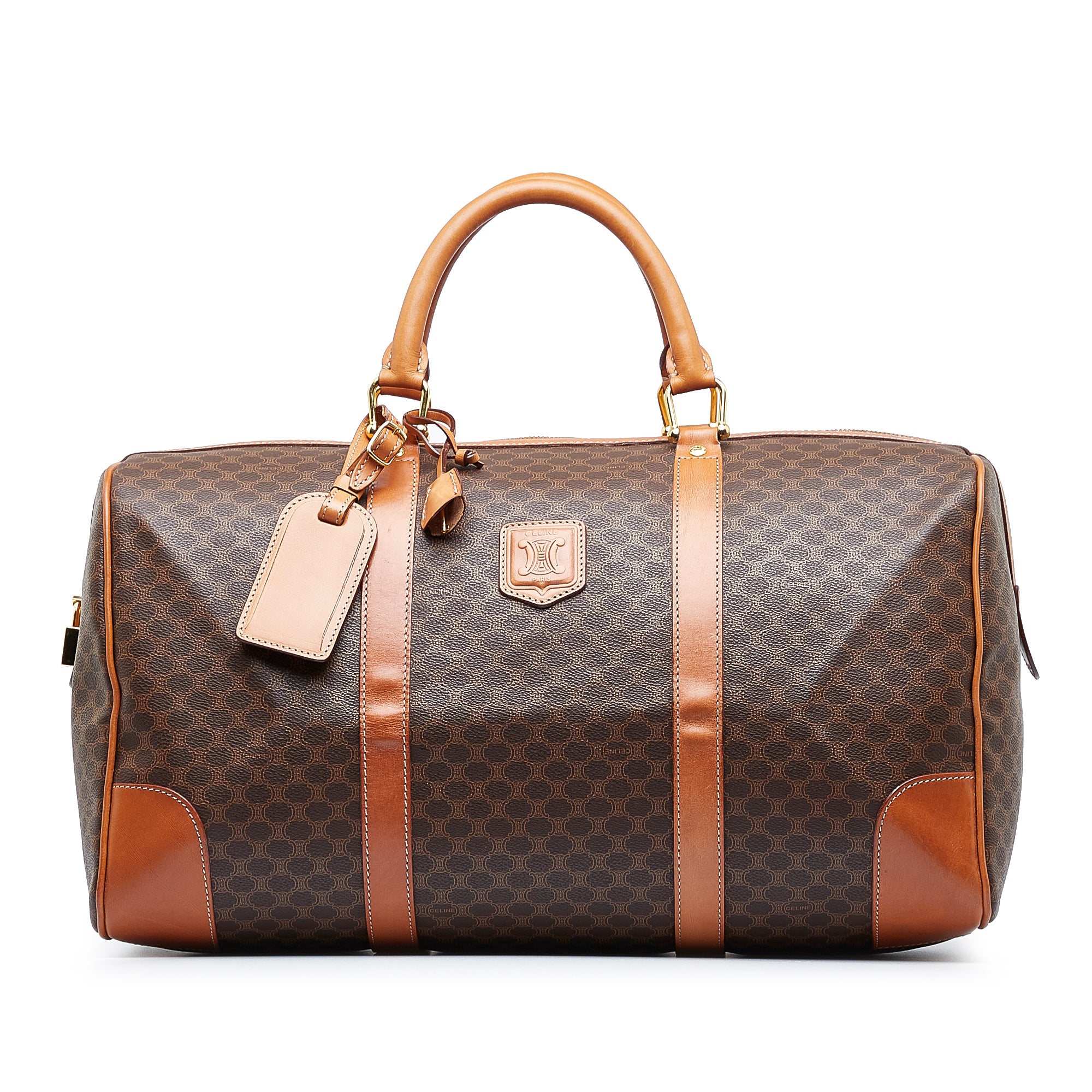 CELINE Vintage Macadam Pattern Travel Bag Triomphe Logo Brown Duffle Large  Bag