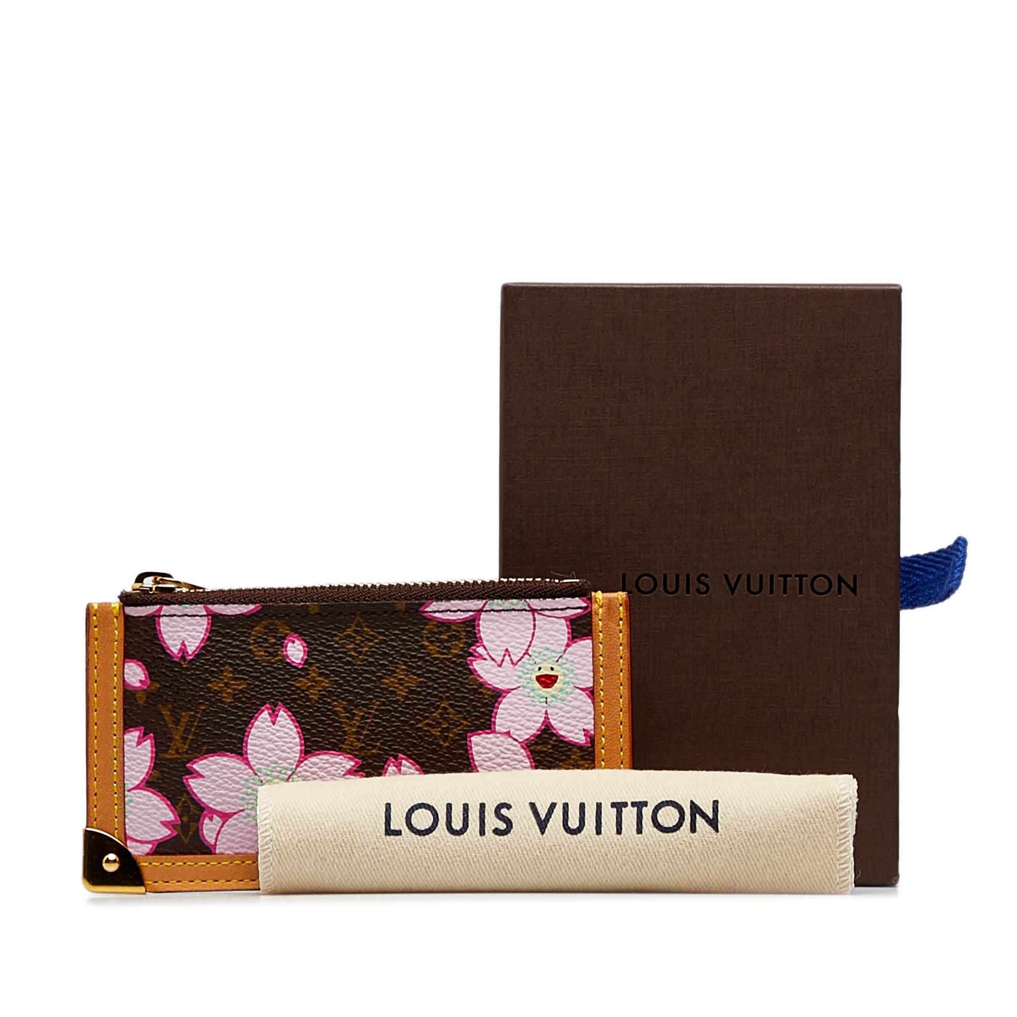 LOUIS VUITTON Monogram Cherry Blossom Porte-Monnaie Plat Coin Purse Brown  81612