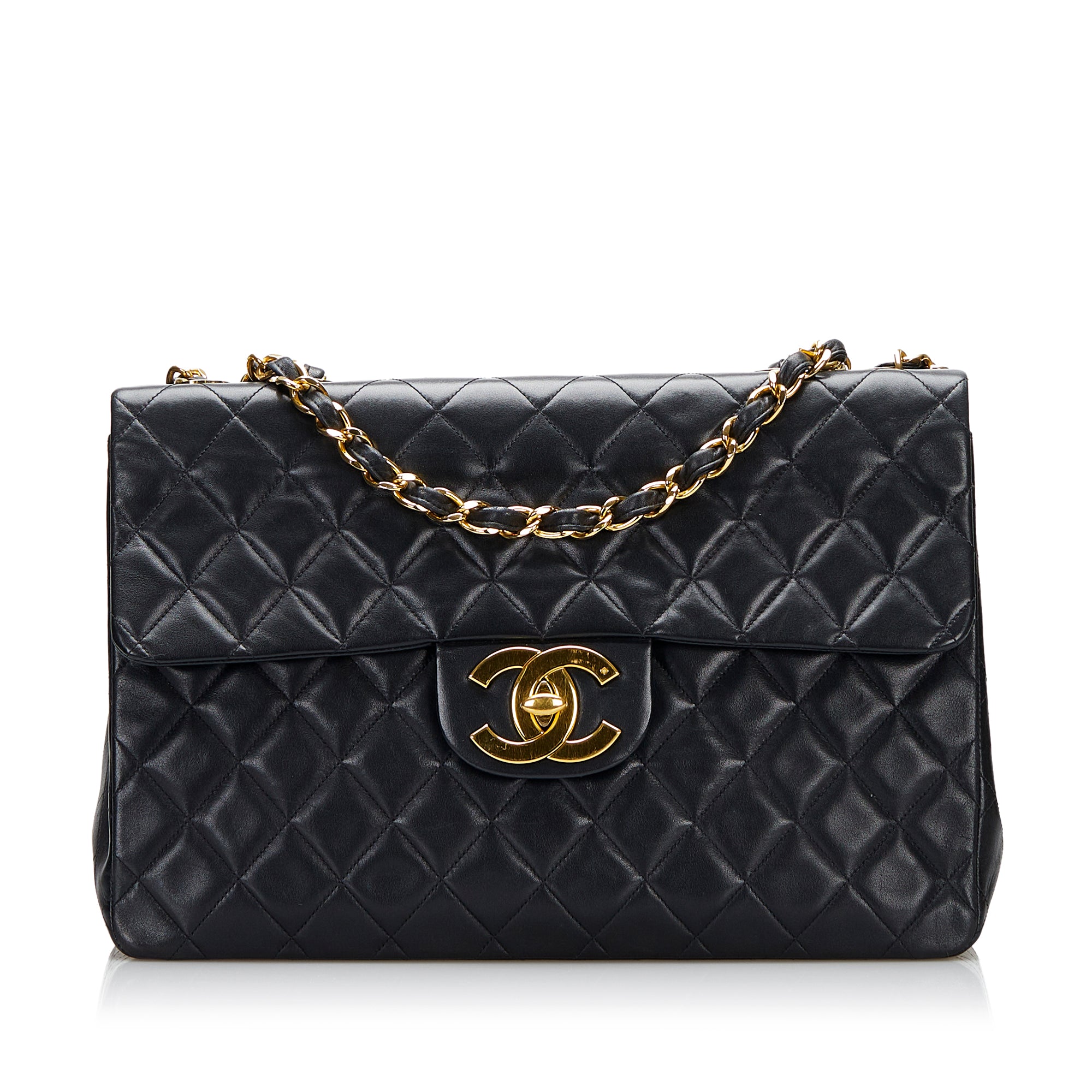 Chanel Vintage Flap Quilted Leather Shoulder Bag Black