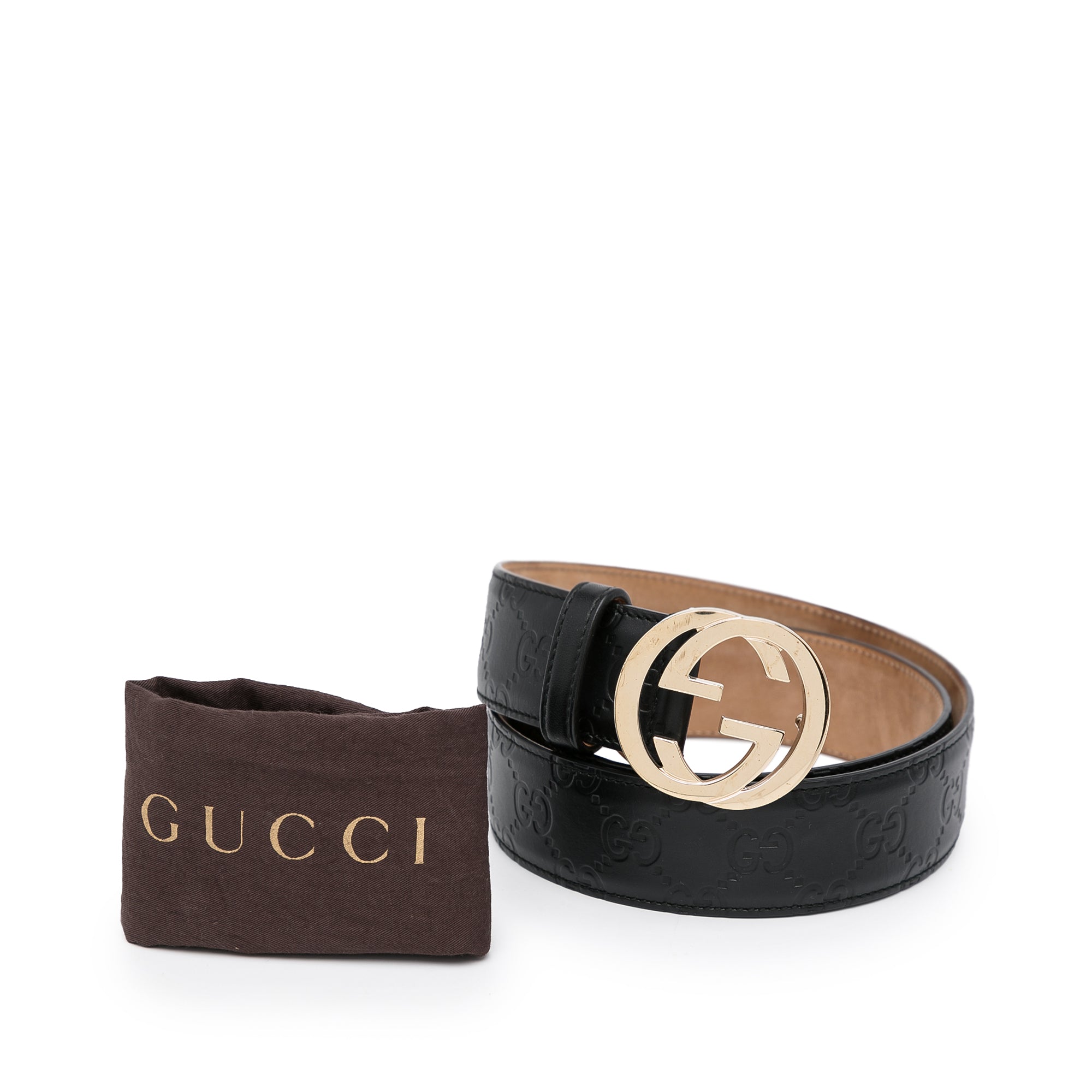 Gucci Black Guccissima Leather Interlocking G Buckle Belt 85CM Gucci