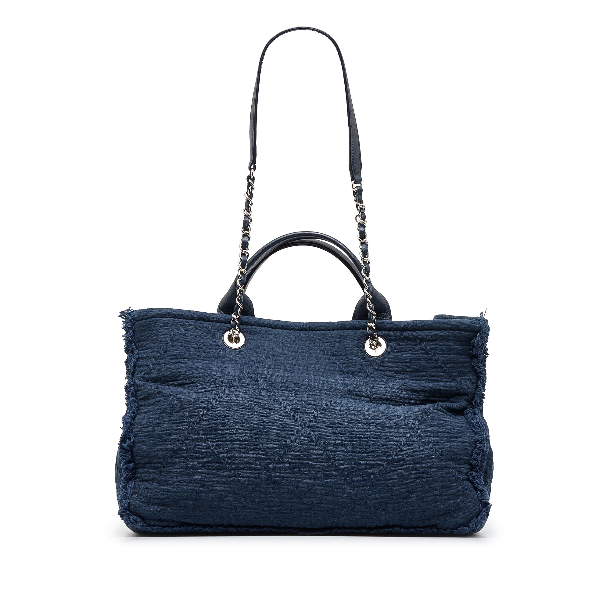 Chanel Blue Cloth Blue Leather Deauville Large Tote Bag