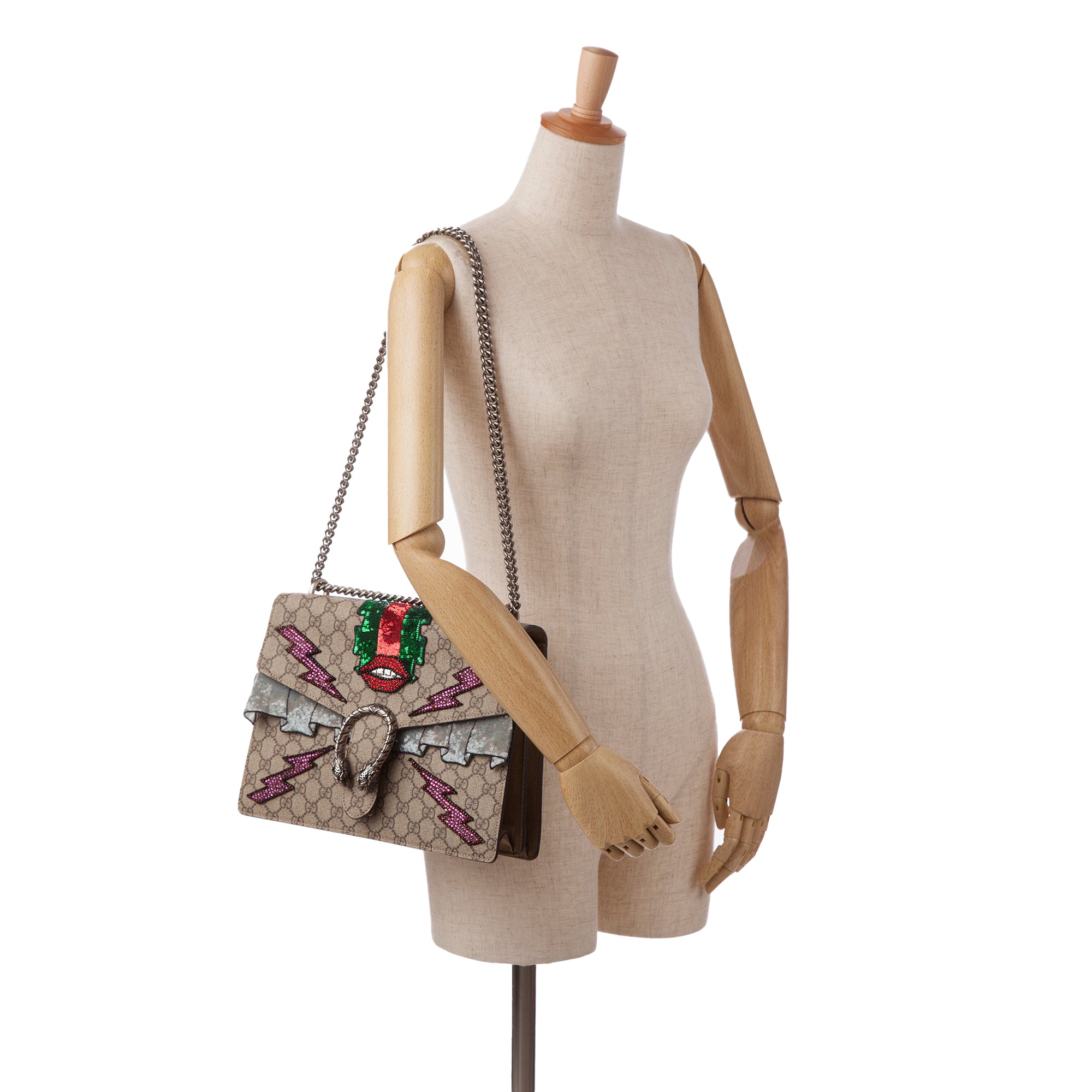 GUCCI Dionysus Medium GG Supreme Embroidered Crystal Bow Shoulder Bag