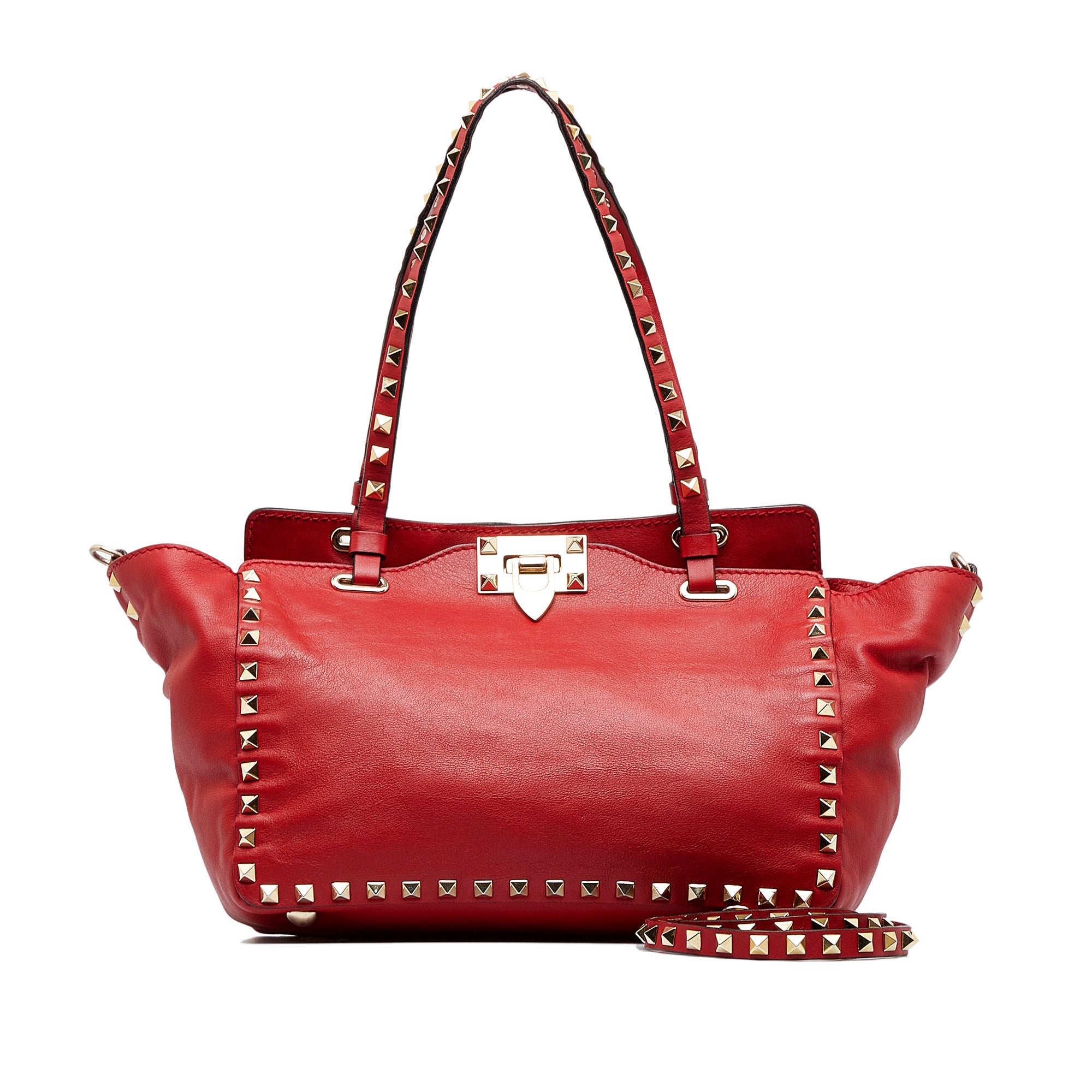 Valentino Garavani - Authenticated Rockstud Spike Handbag - Leather Red for Women, Very Good Condition
