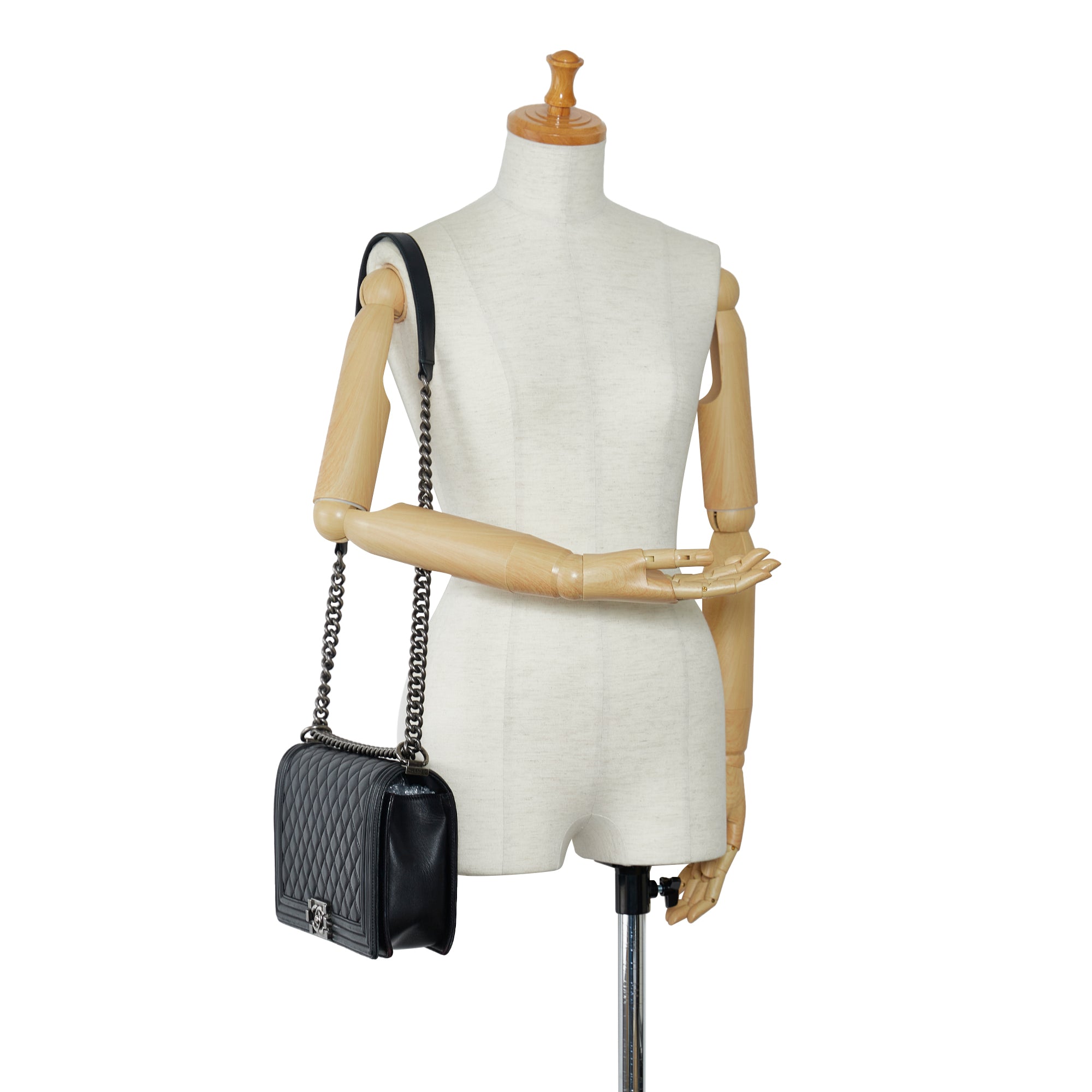 Boy Chanel Quilted Chain Shoulder Bag Black Punching Lambskin 19206912  78794  eBay