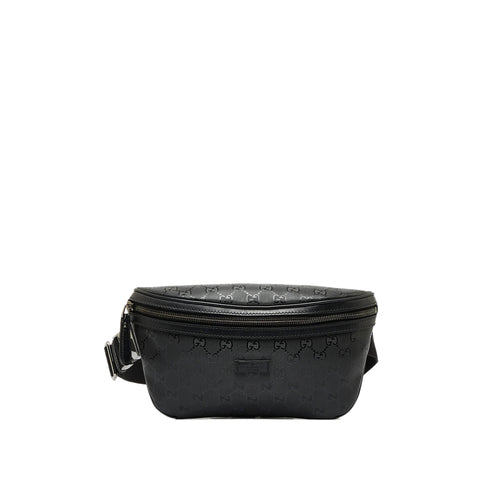 GUCCI GG Canvas Waist Pouch Shoulder Bum Bag Belt Bag Black Leather