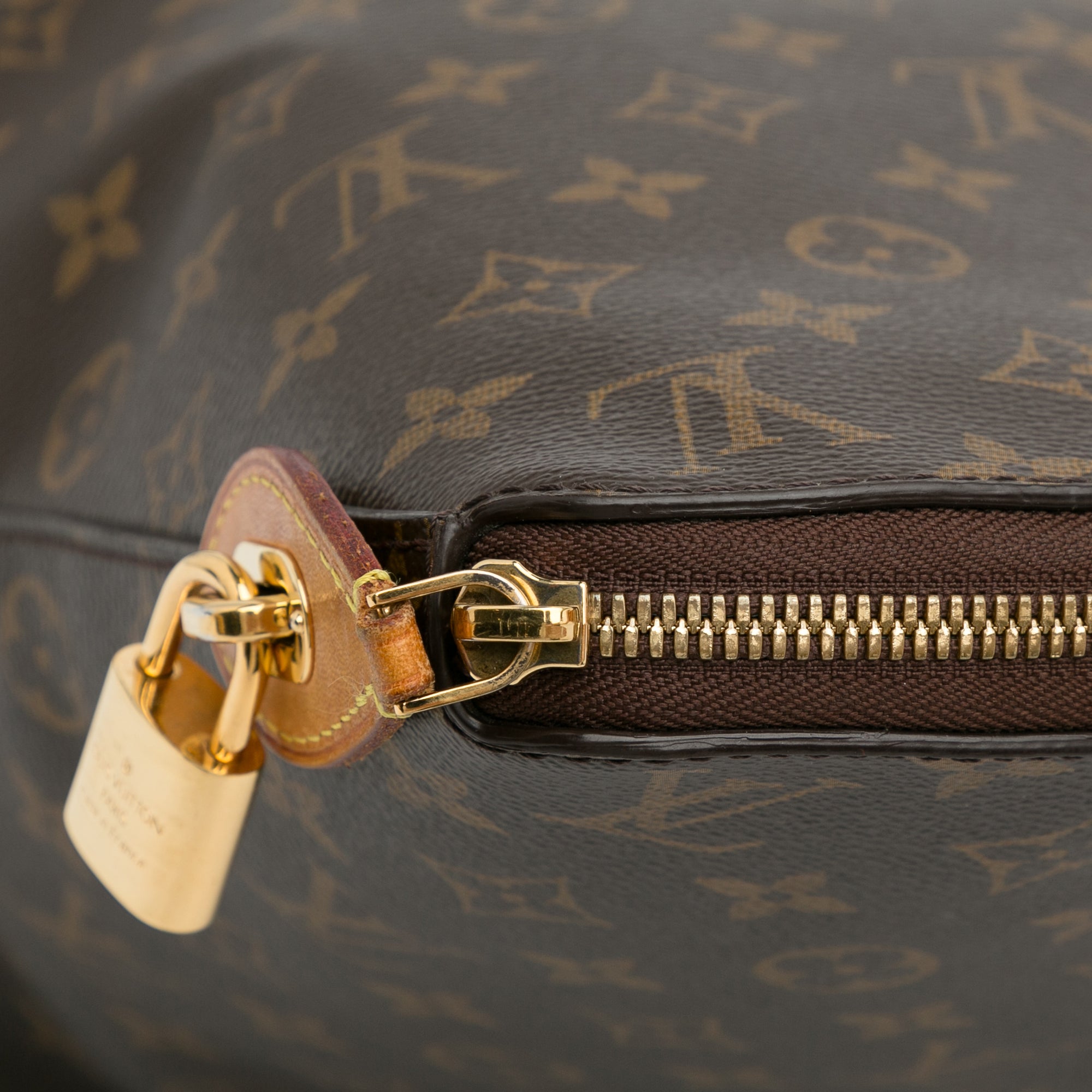 Louis Vuitton Lockit Tote Bag, Brown Monogram Natural Leather 100% Authentic