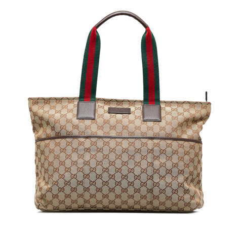 Gucci Brown GG Supreme Canvas Web Tote Gold Hardware (Very Good), Brown Womens Handbag