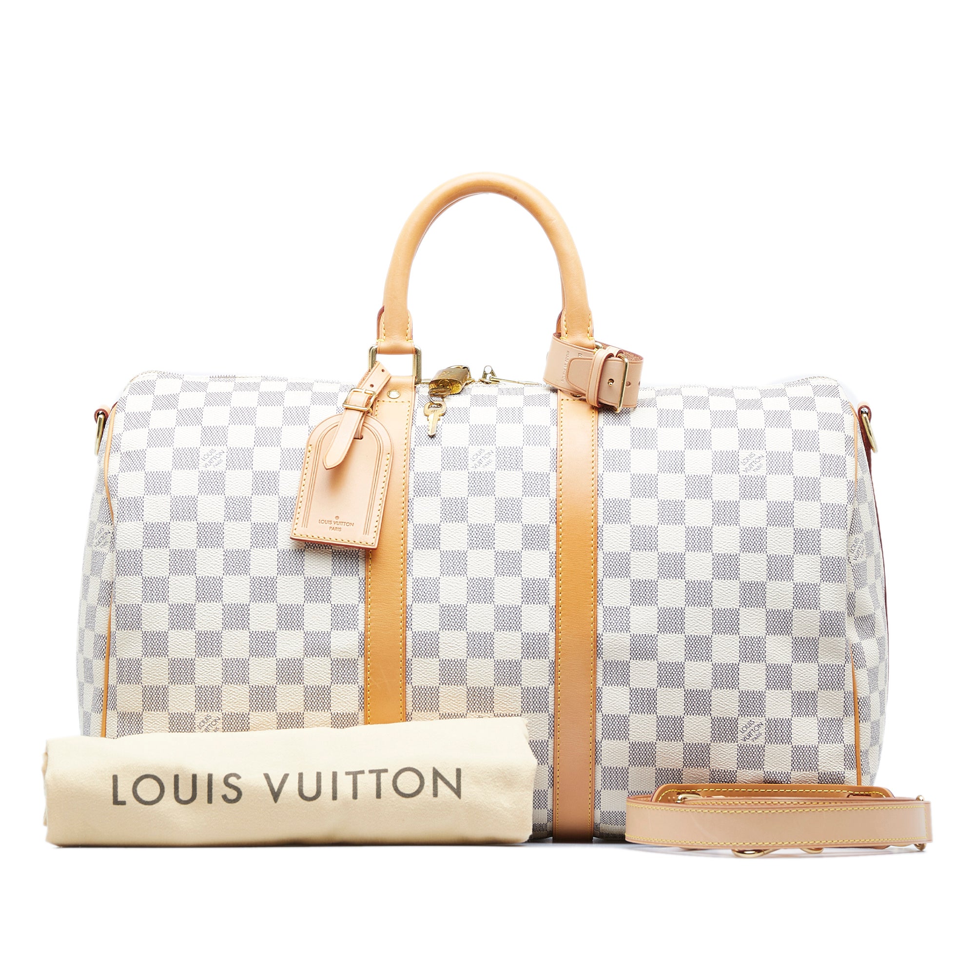  Louis Vuitton, Pre-Loved Damier Azur Keepall 50, White