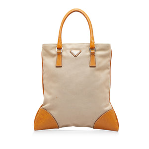 Prada Brown/Beige Canapa Logo Frame Handbag Prada