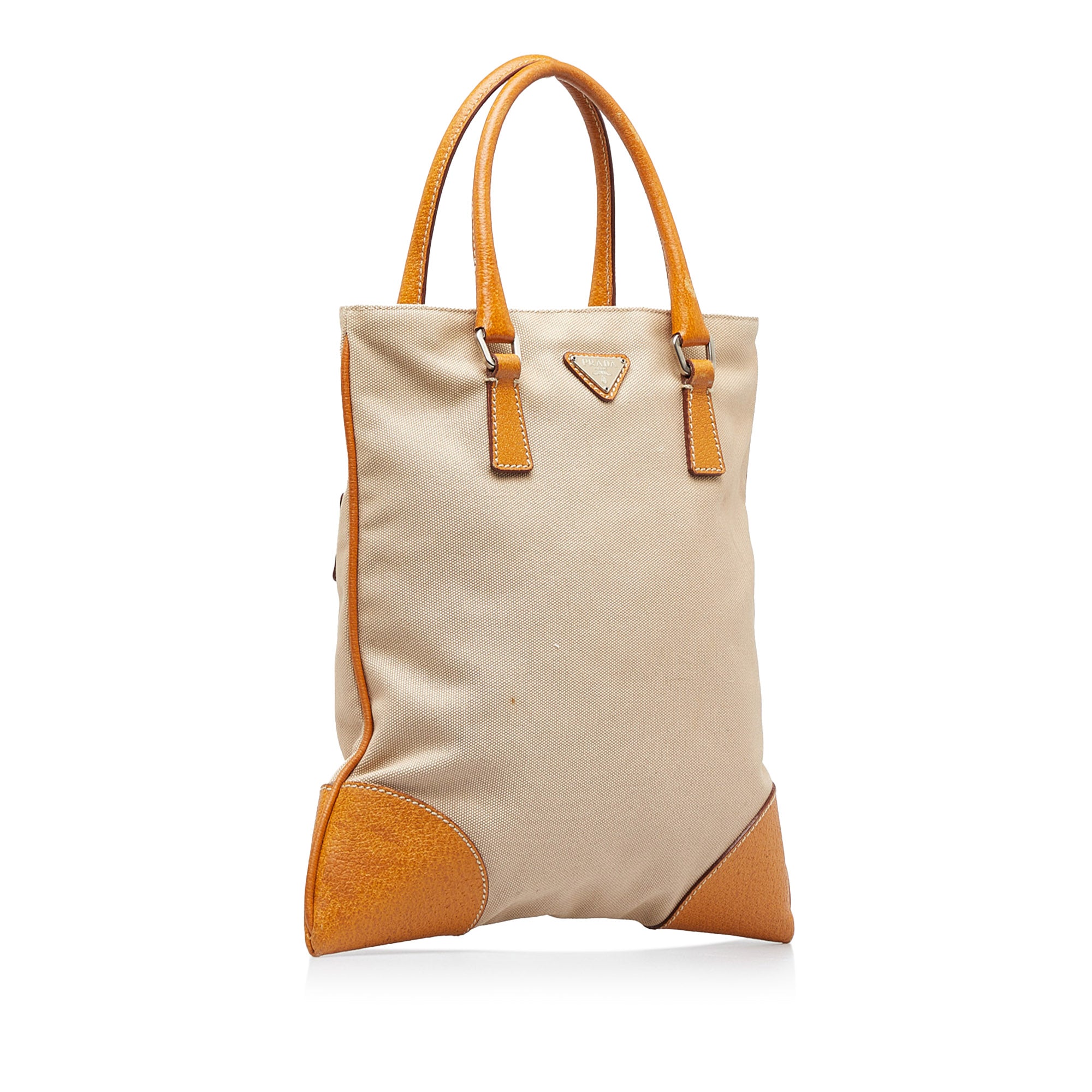 Prada Beige/Brown Canapa Canvas and Leather Tote