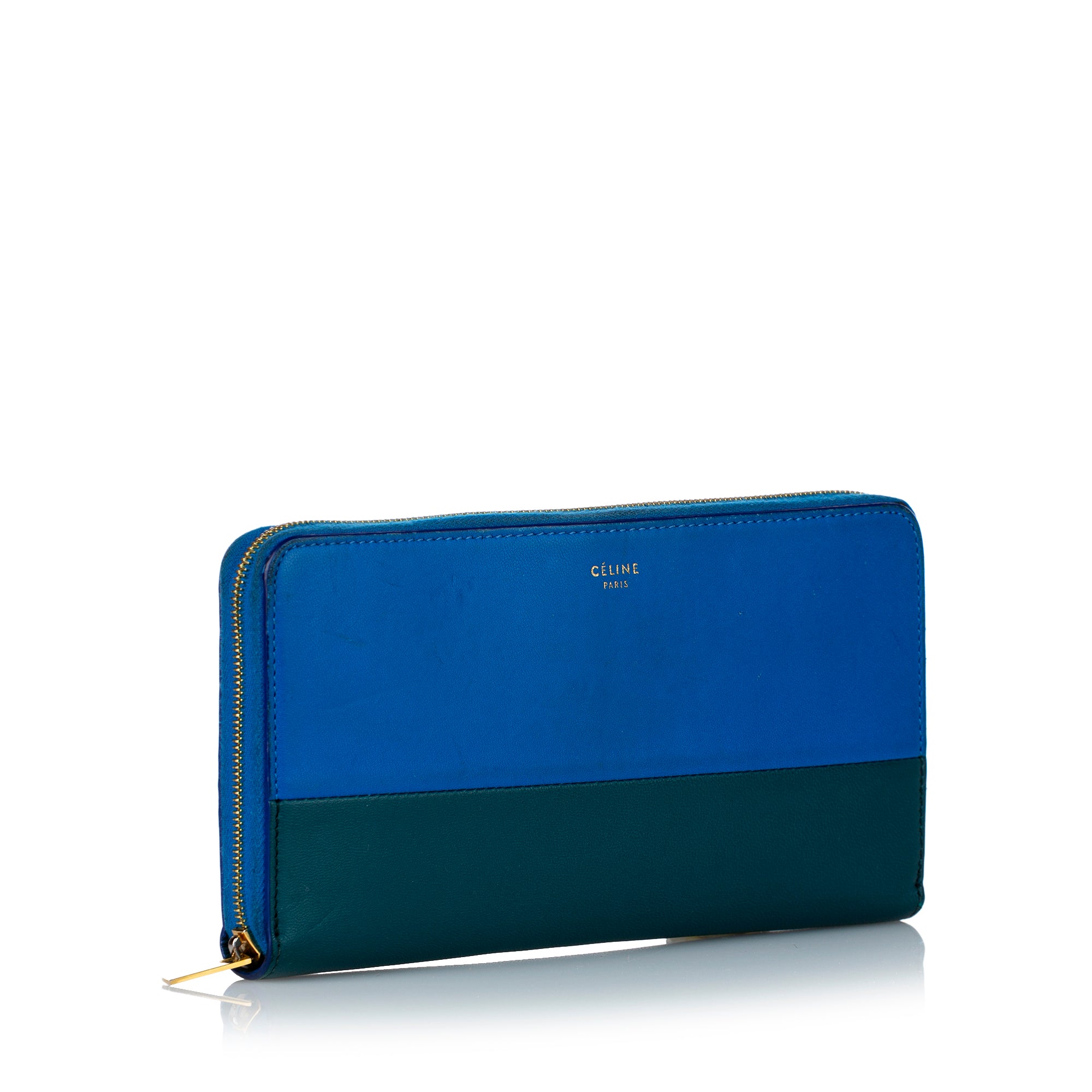 Blue Celine Large Zipped Multifunction Bicolor Leather Wallet