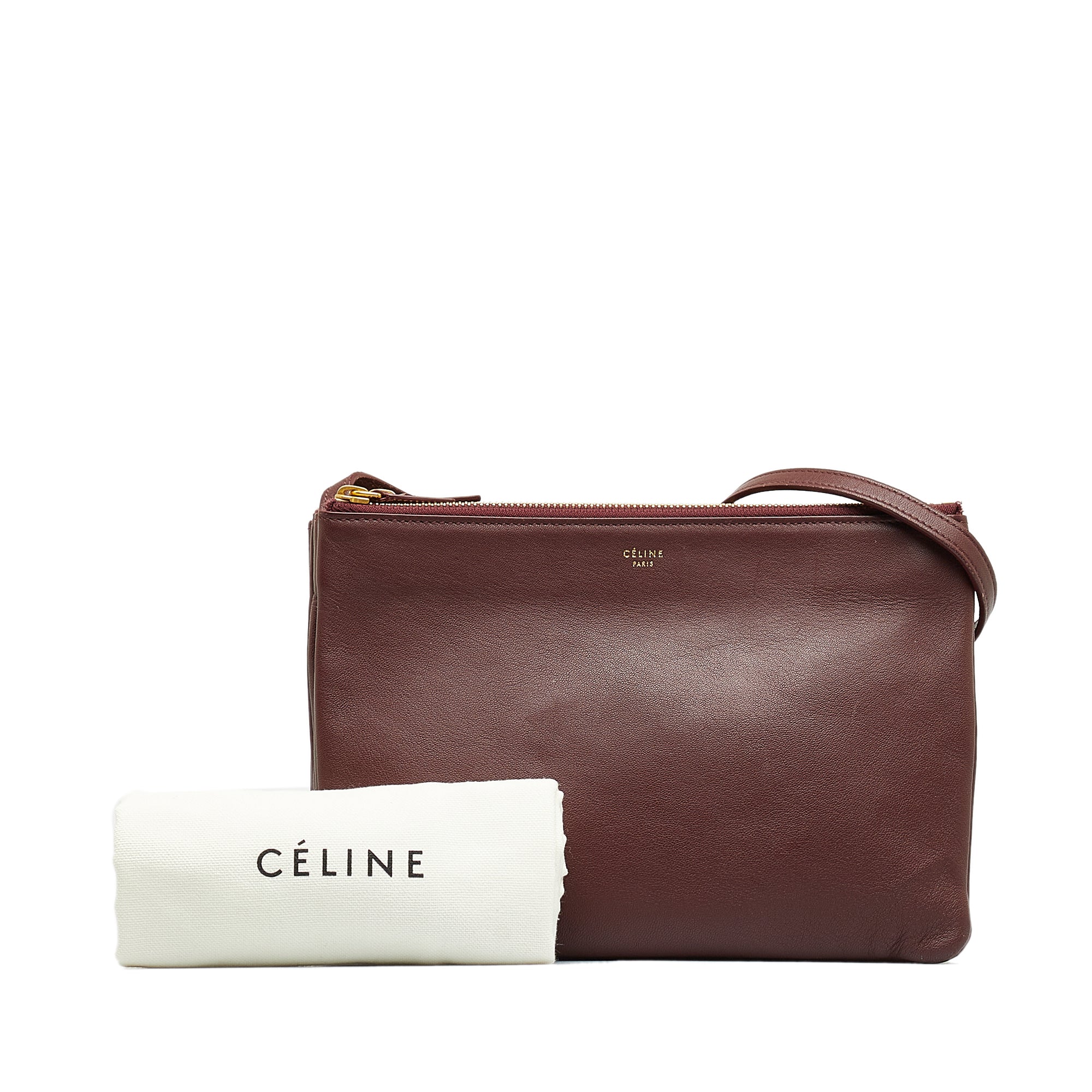 Celine Trio Leather Crossbody Bag In Burgundy