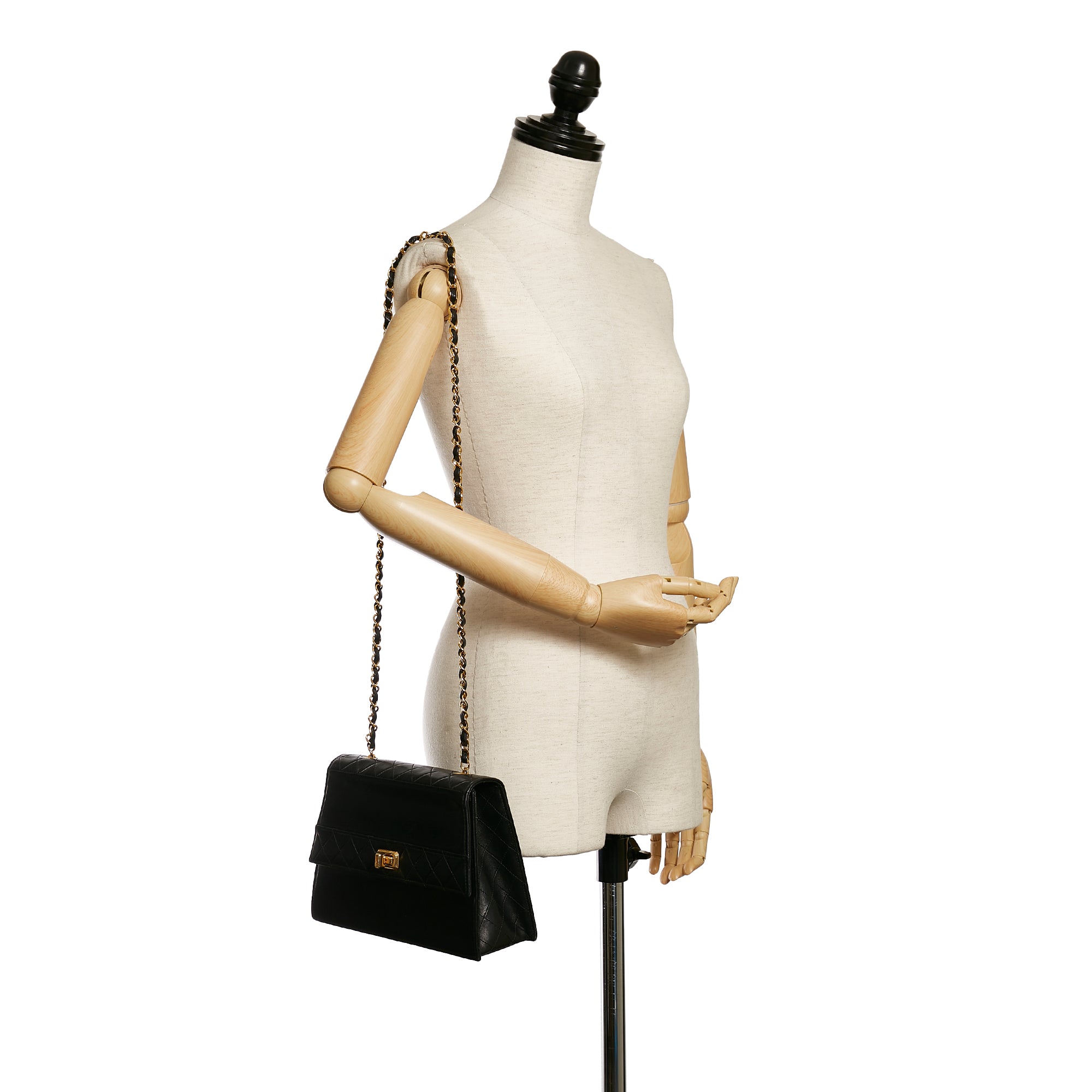 Chanel Shoulder Bag Trapezoidal Flap Black Lambskin Leather
