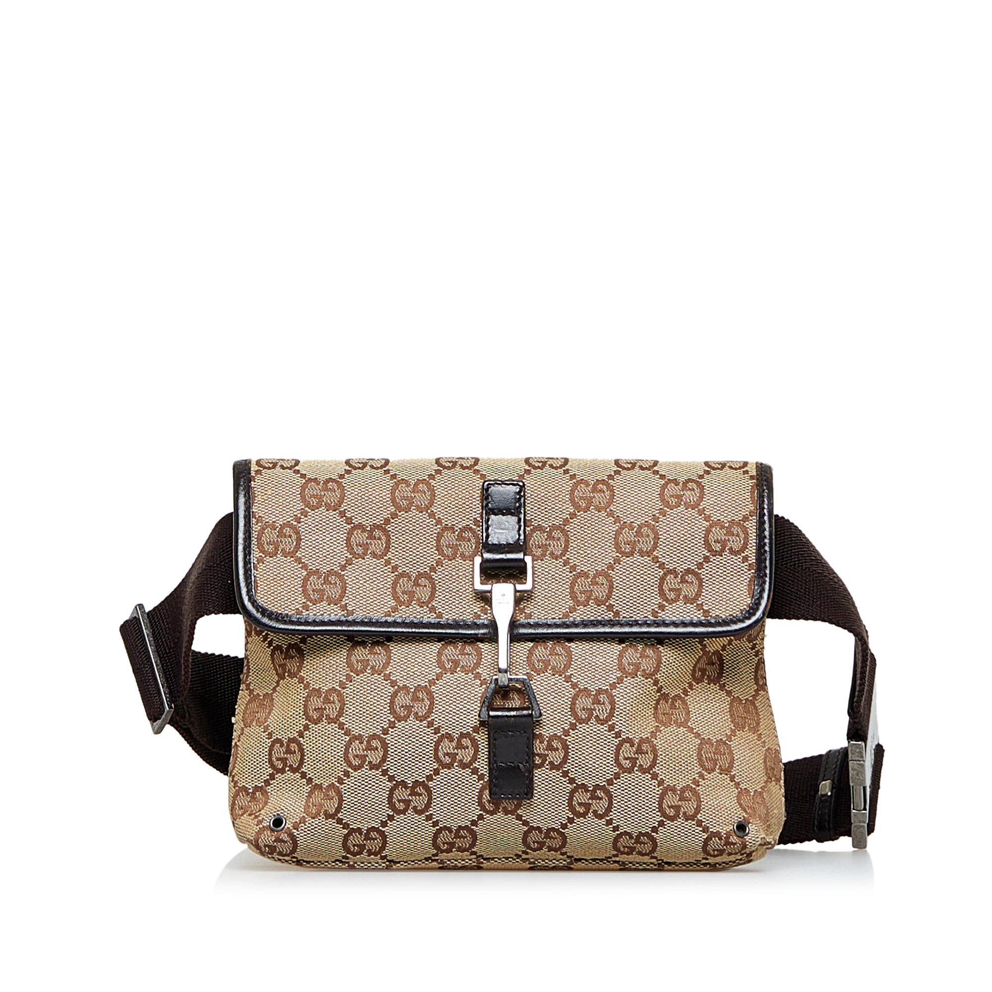 Gucci Brown Leather GG Canvas Belt Bag Gucci
