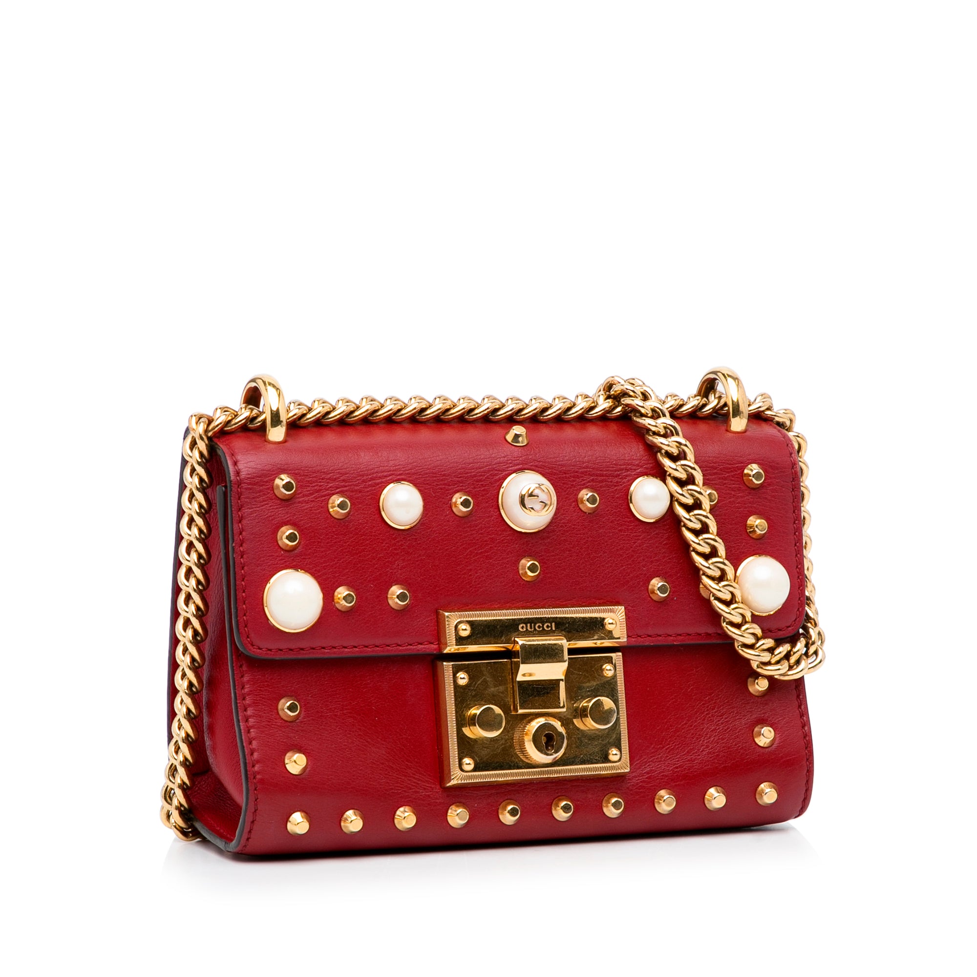 Gucci Red Sequin & Beaded Embellished Leather Small Padlock Shoulder Bag  Gucci