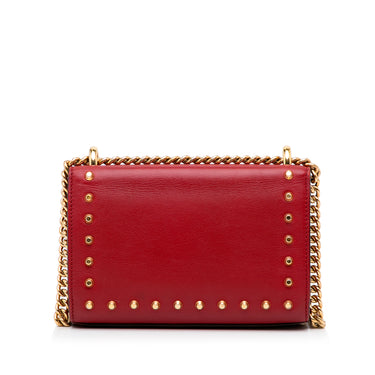 Red Gucci Small Leather Pearl Studded Padlock Crossbody Bag - Designer Revival