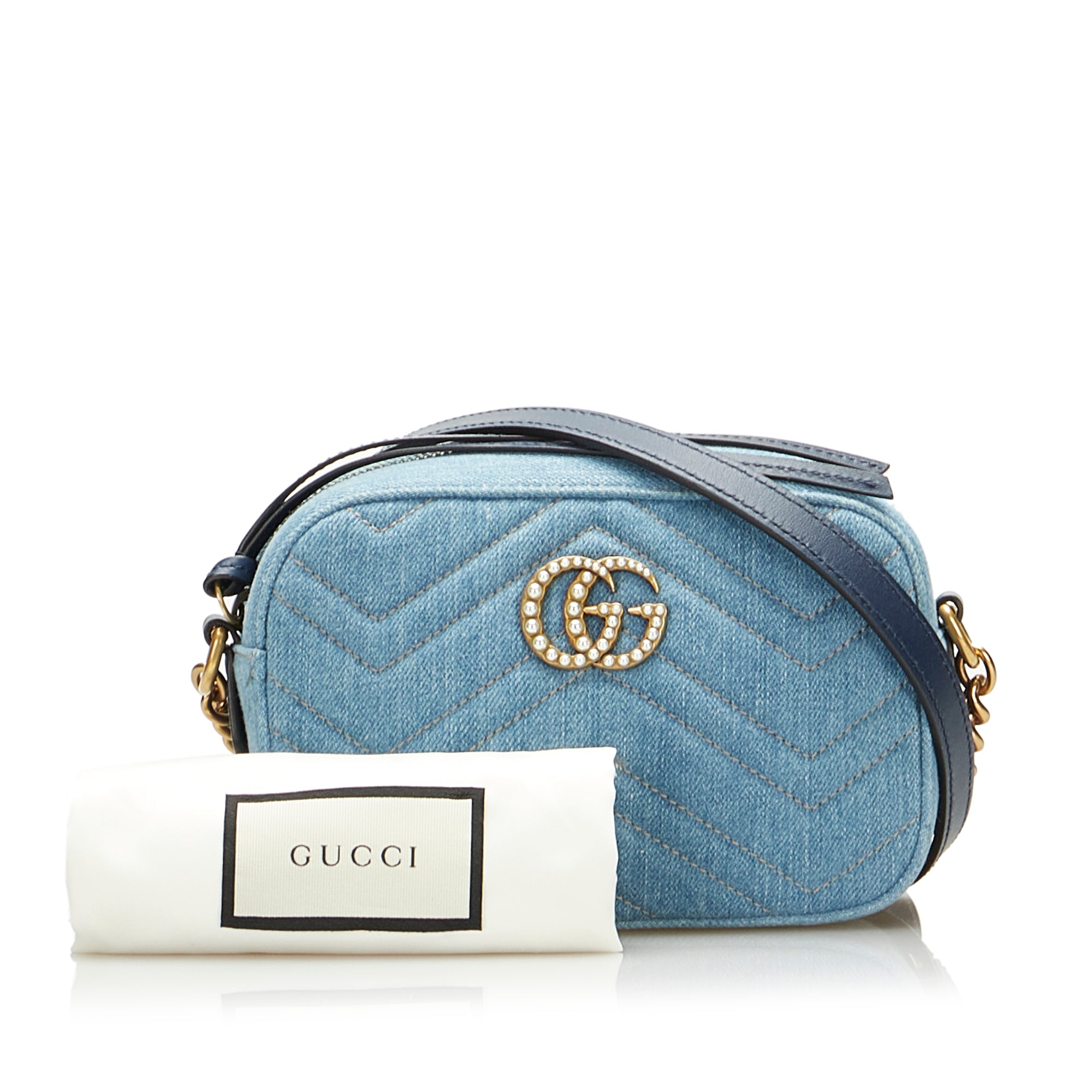 GUCCI Authentic Navy Blue Leather and Canvas Crossbody 