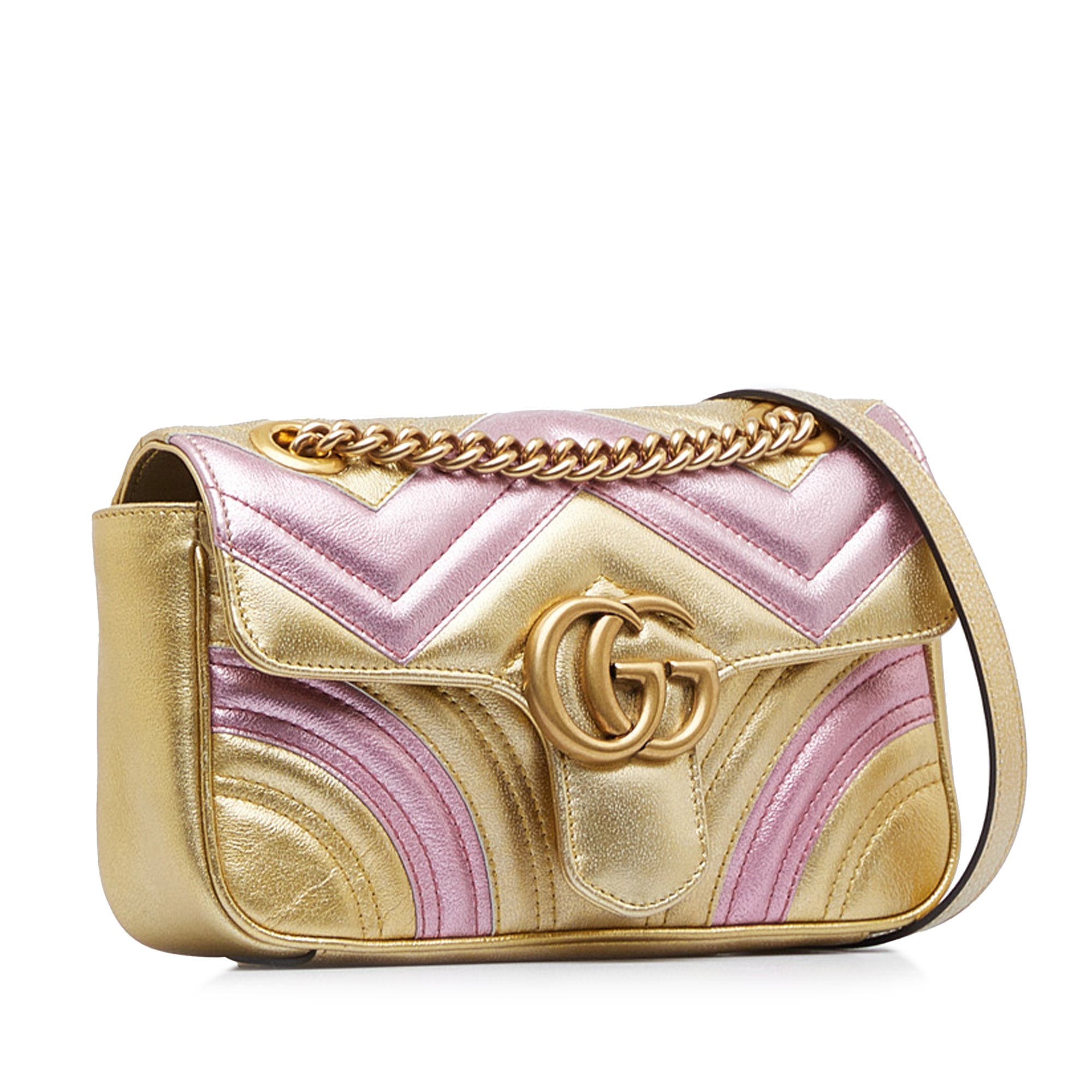 Gucci Marmont Matelasse Shoulder Bag GG Metallic Medium Gold/Pink