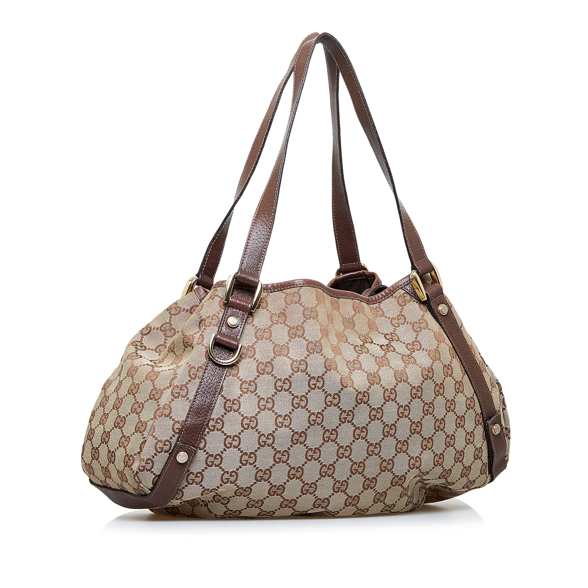 GUCCI D Ring GG Canvas Tote Bag Beige