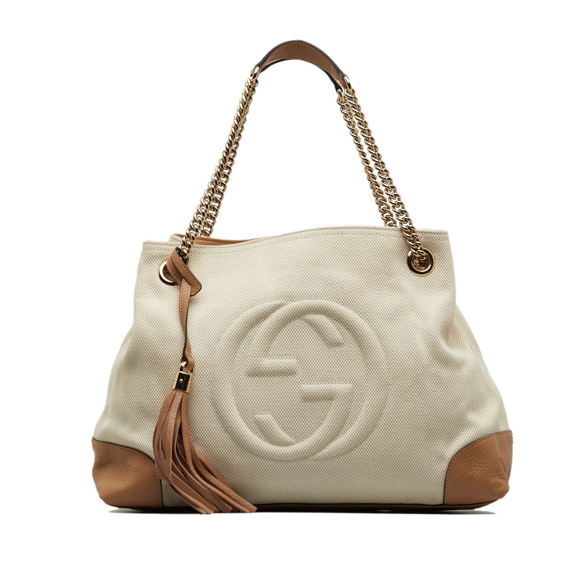 Beige Gucci Medium Canvas Soho Chain Tote SlocogShops Revival