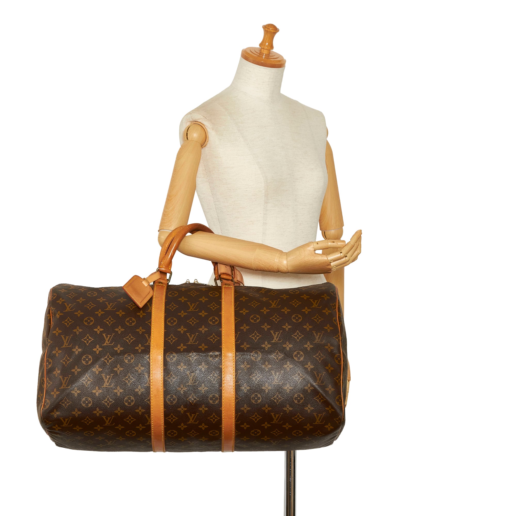 Authentic--Louis-Vuitton-Monogram-Keep-All-55-Boston-Bag-Brown