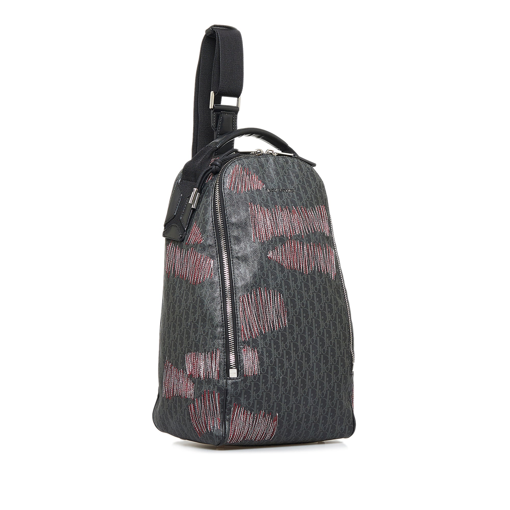 Dior Homme Dark Grey Stitched Print Oblique Coated Canvas Rider Sling Bag  Christian Dior Homme