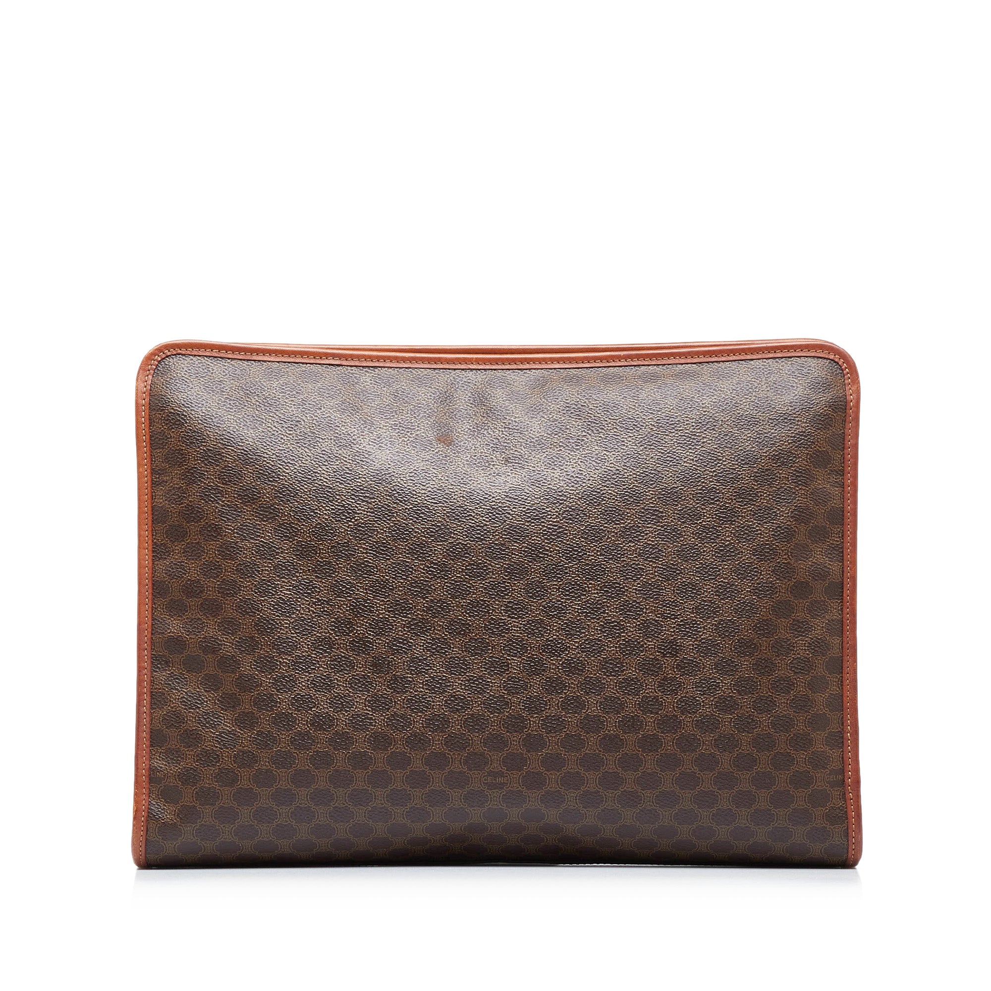 Authentic Celine Vintage Macadam Pattern BROWN L Clutch Pouch 