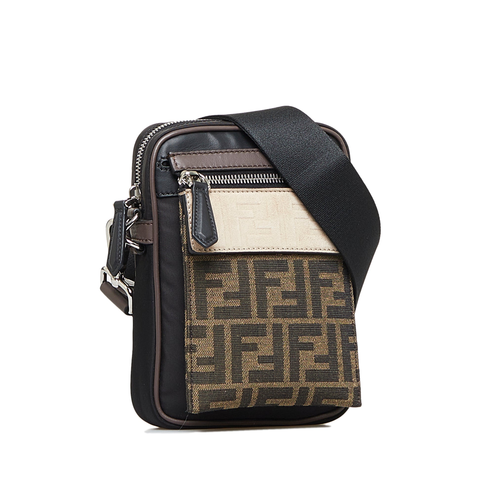 Fendi Clutch Bag Mini Zucca Pu Crossbody With Contrast in Brown