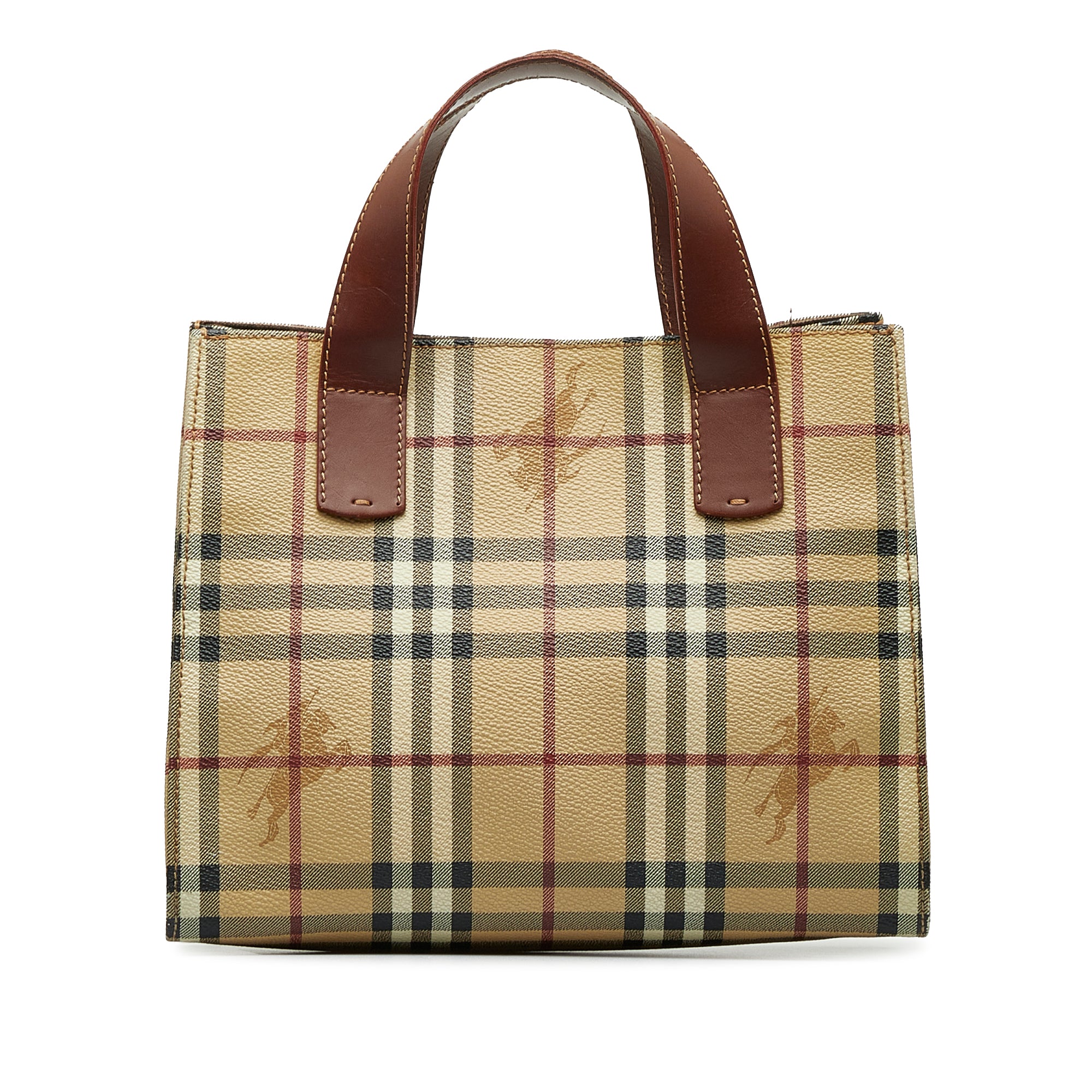 Burberry Haymarket Check Coated Canvas Brown Leather Tote Bag