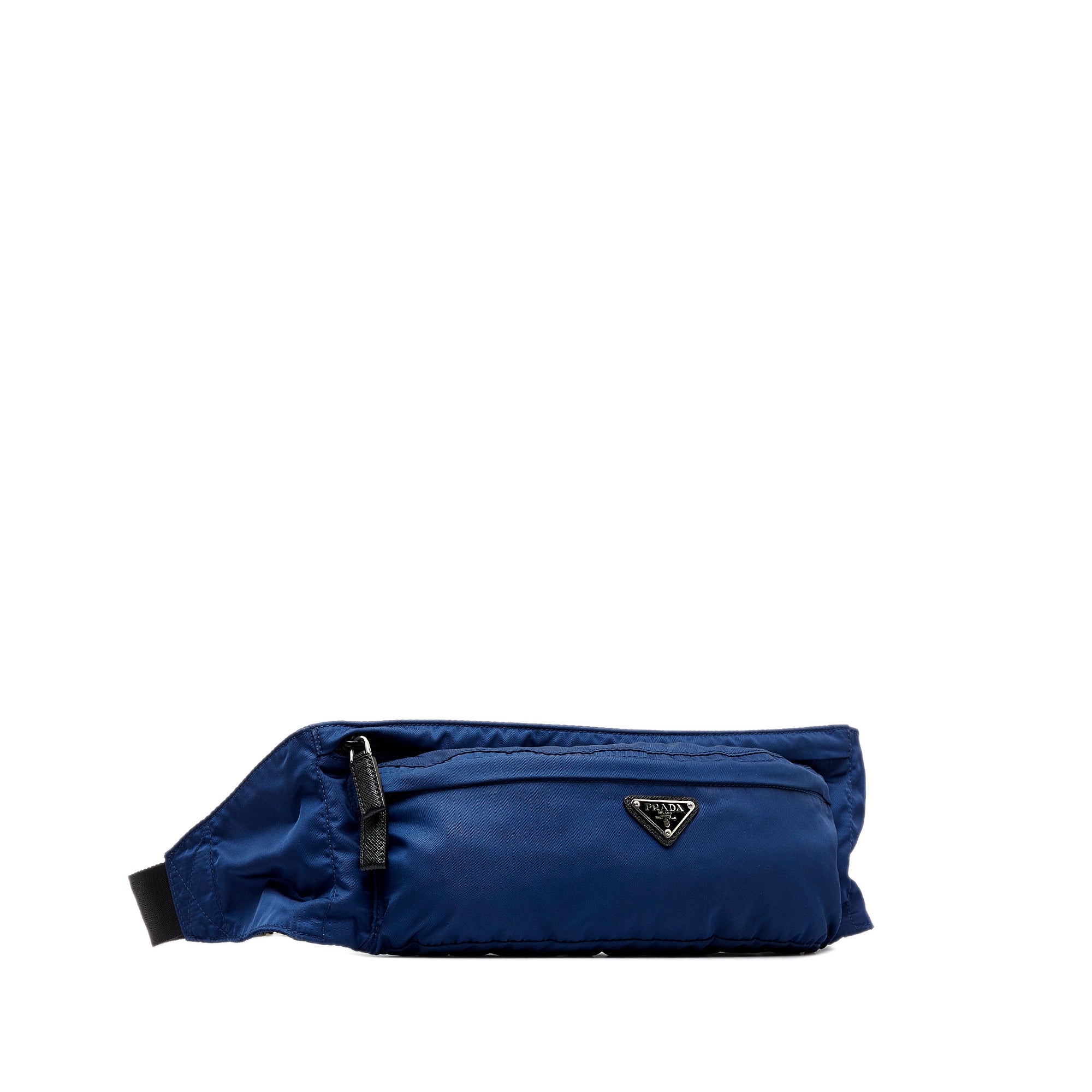 Prada Navy Blue Nylon Logo Zipper Waist Bag 