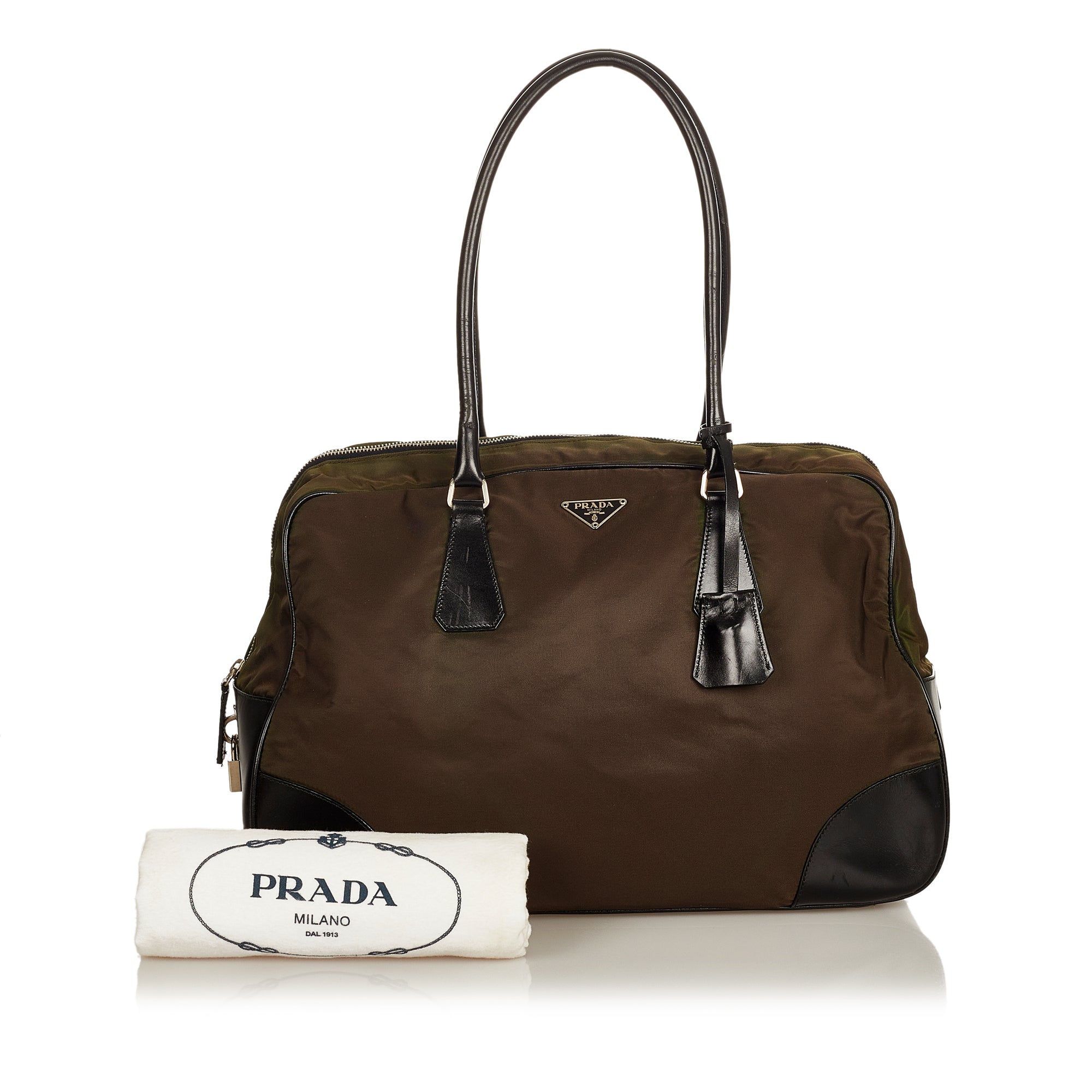 Prada Vitello Shine Trim Tessuto Shoulder Bag