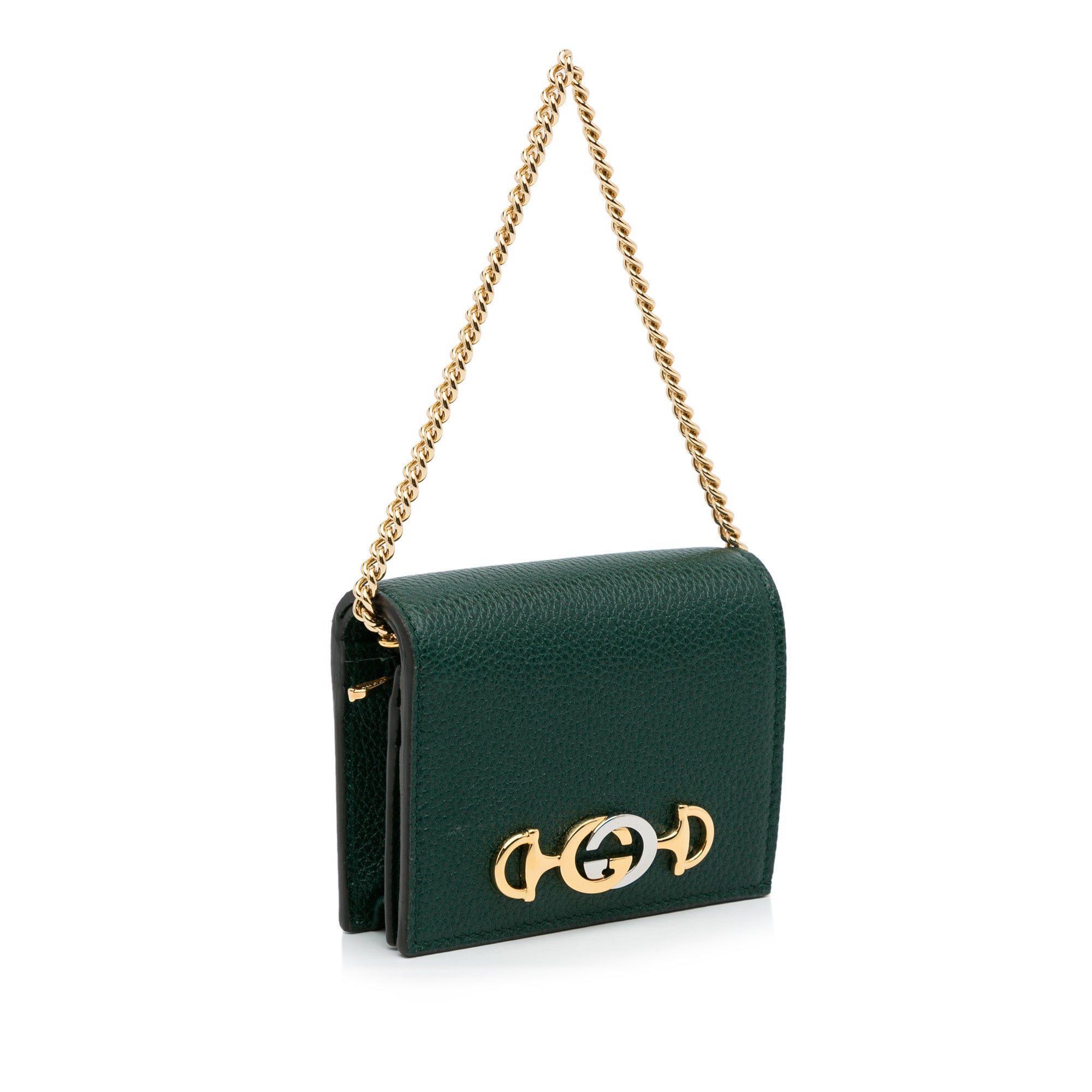 Gucci Zumi Horse-Bit Card Case on A Chain in Green