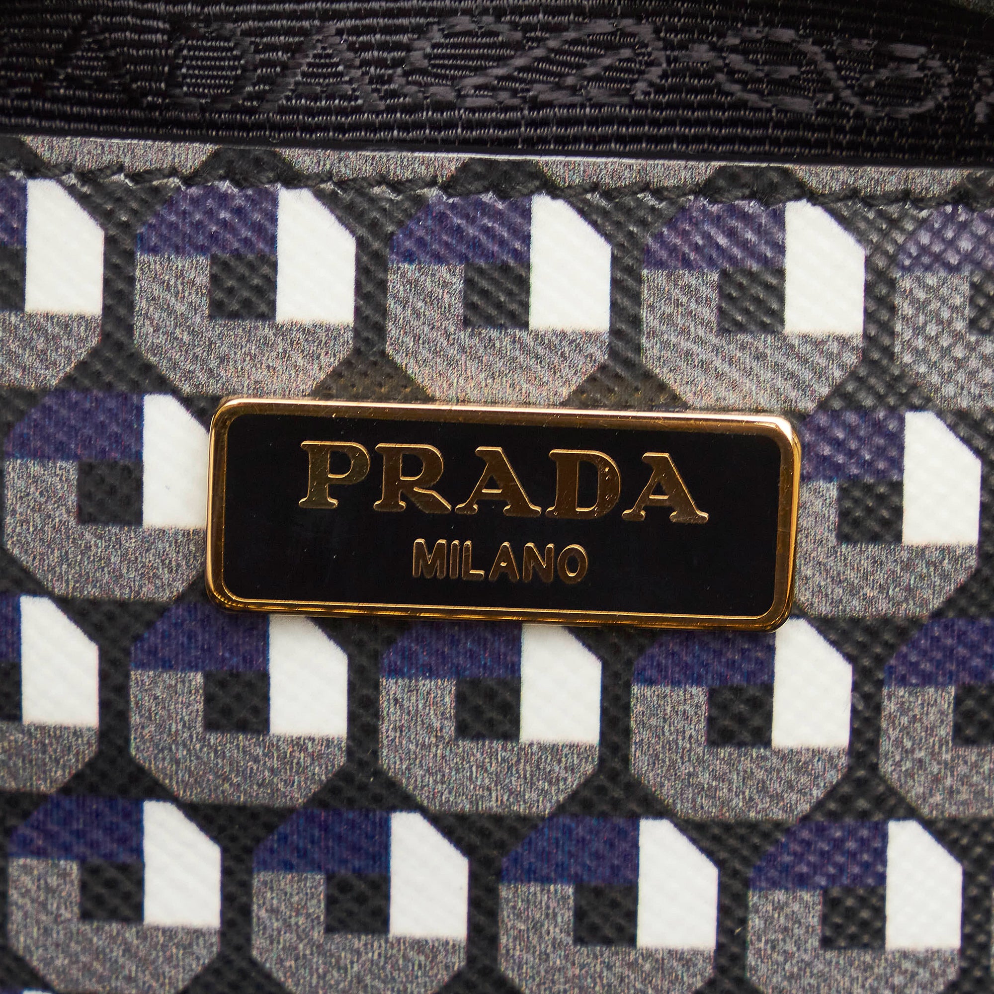 Black Prada Mini Saffiano Lux Promenade Printed Leather Satchel