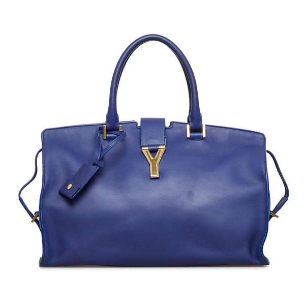 Yves Saint Laurent YSL Navy Leather Cabas ChYc Y Flap Bag