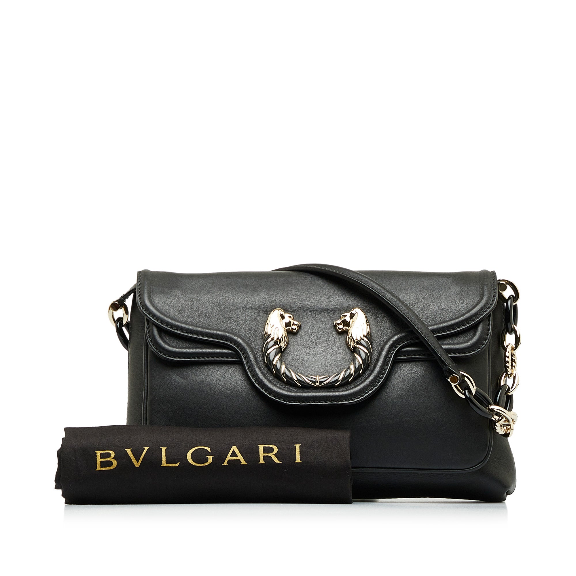 Bvlgari Black Leather Logo Shoulder Bag