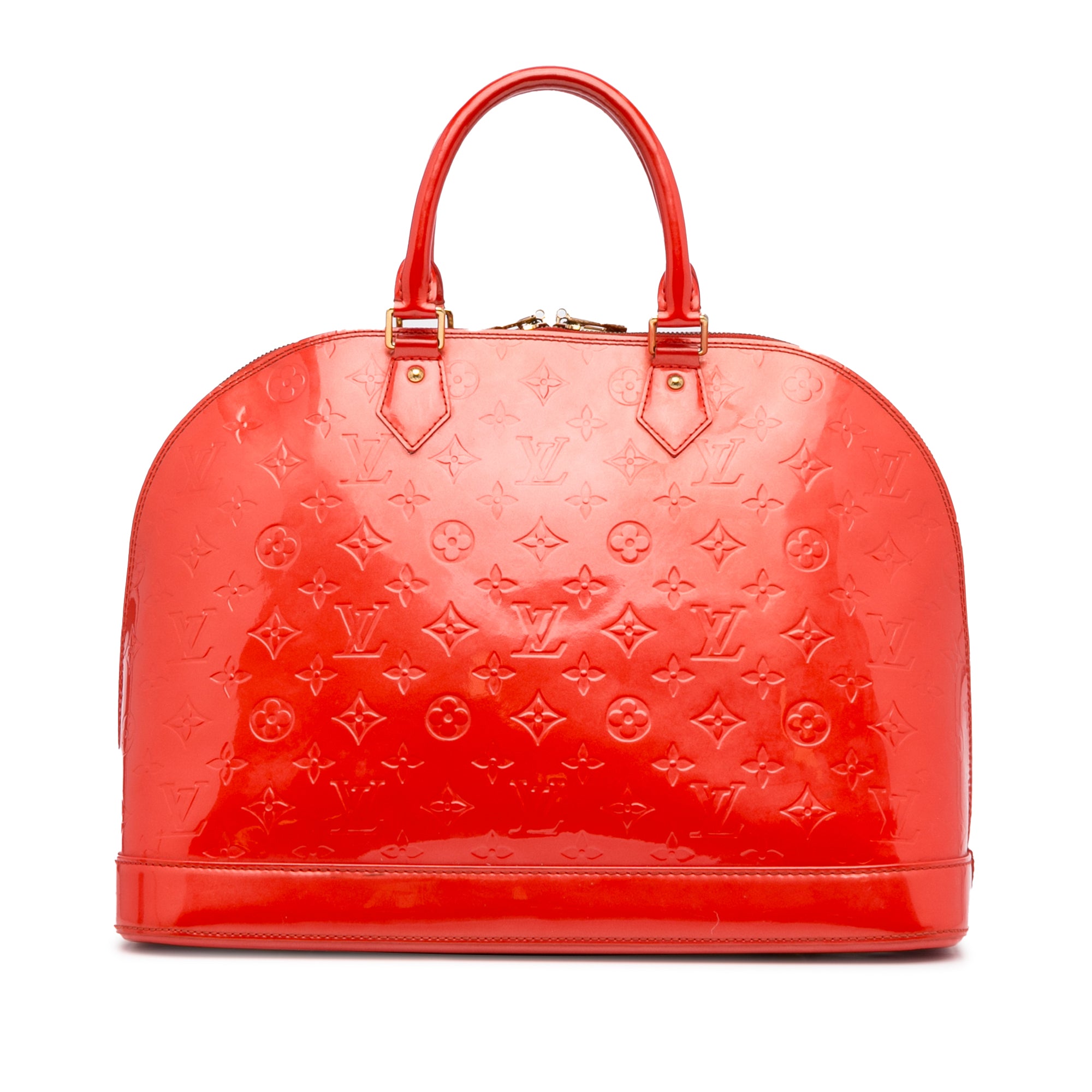 Louis Vuitton Alma GM Monogram Vernis Leather Satchel Bag Red