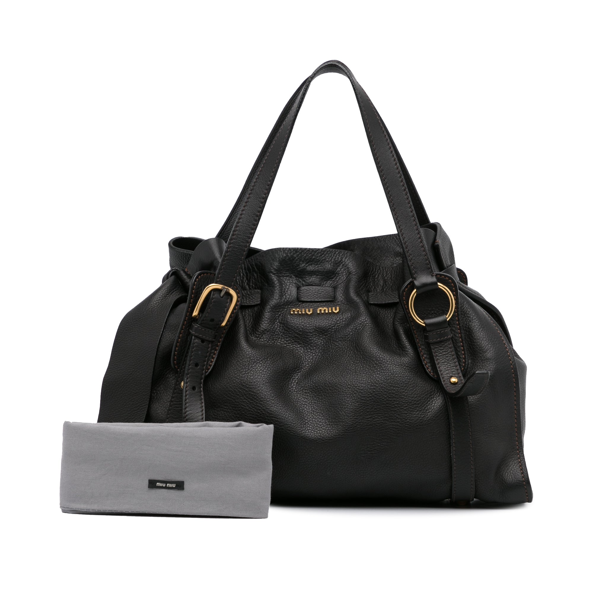 Pre-owned Miu Miu Bow Bag Leather Handbag In Black