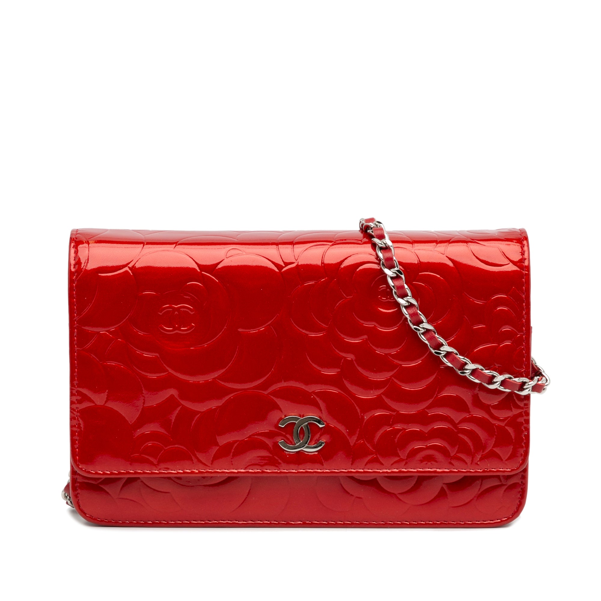 Red Chanel Camellia Wallet On Chain Designer Revival
