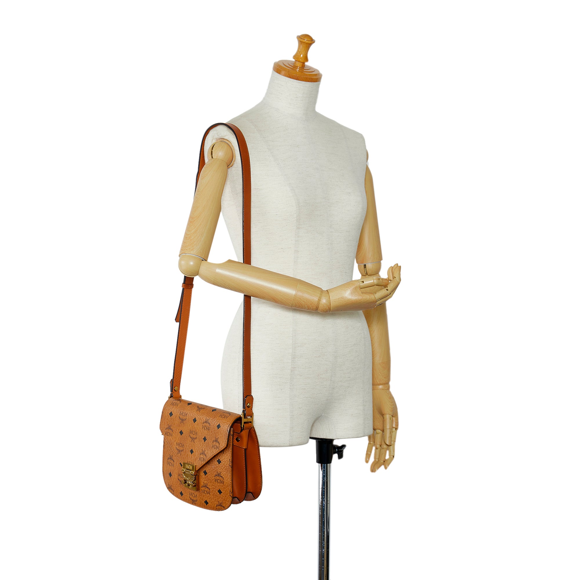 MCM Cognac Visetos Coated Canvas and Leather Patricia Crossbody Bag