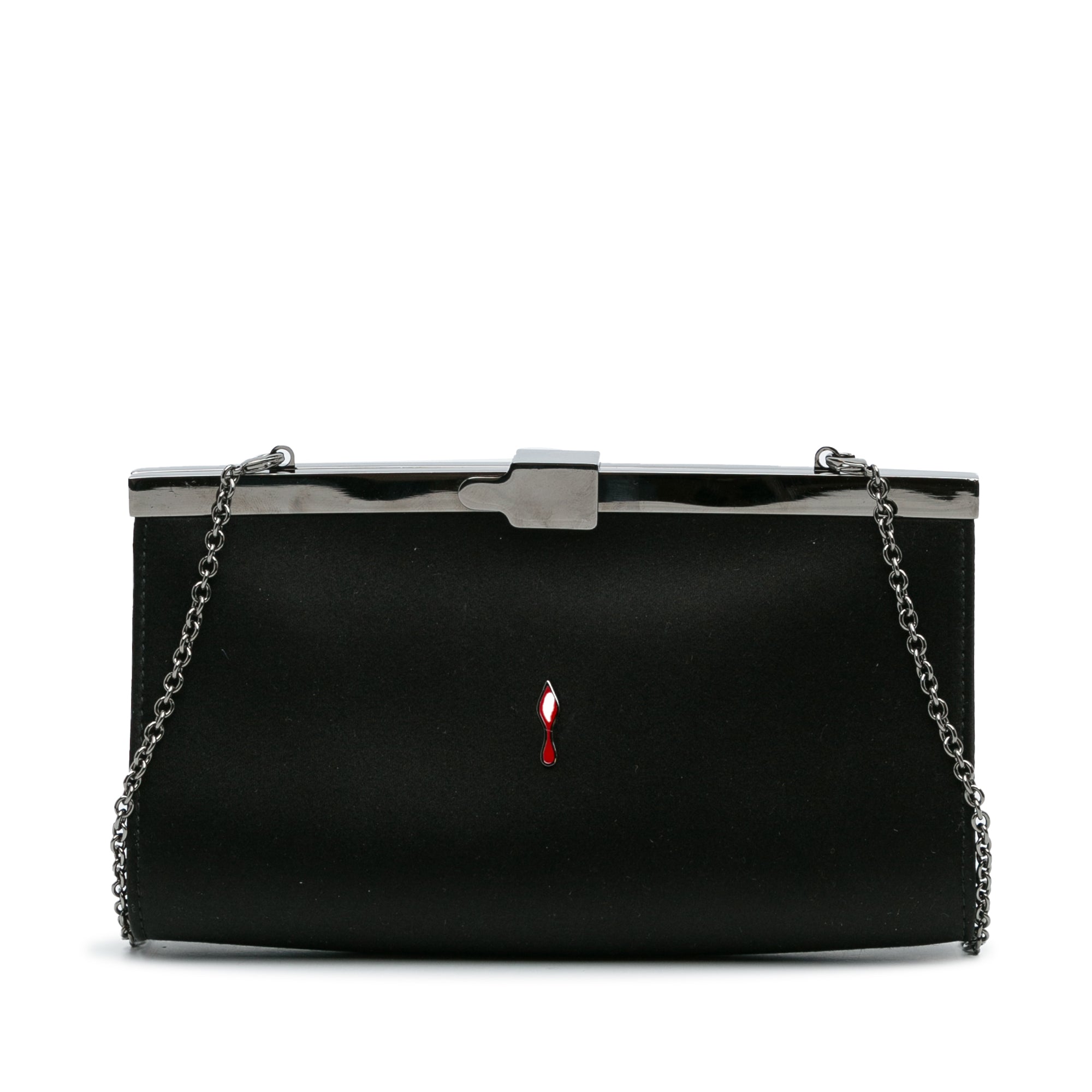 Black Christian Louboutin Satin Palmette Clutch on Chain Crossbody