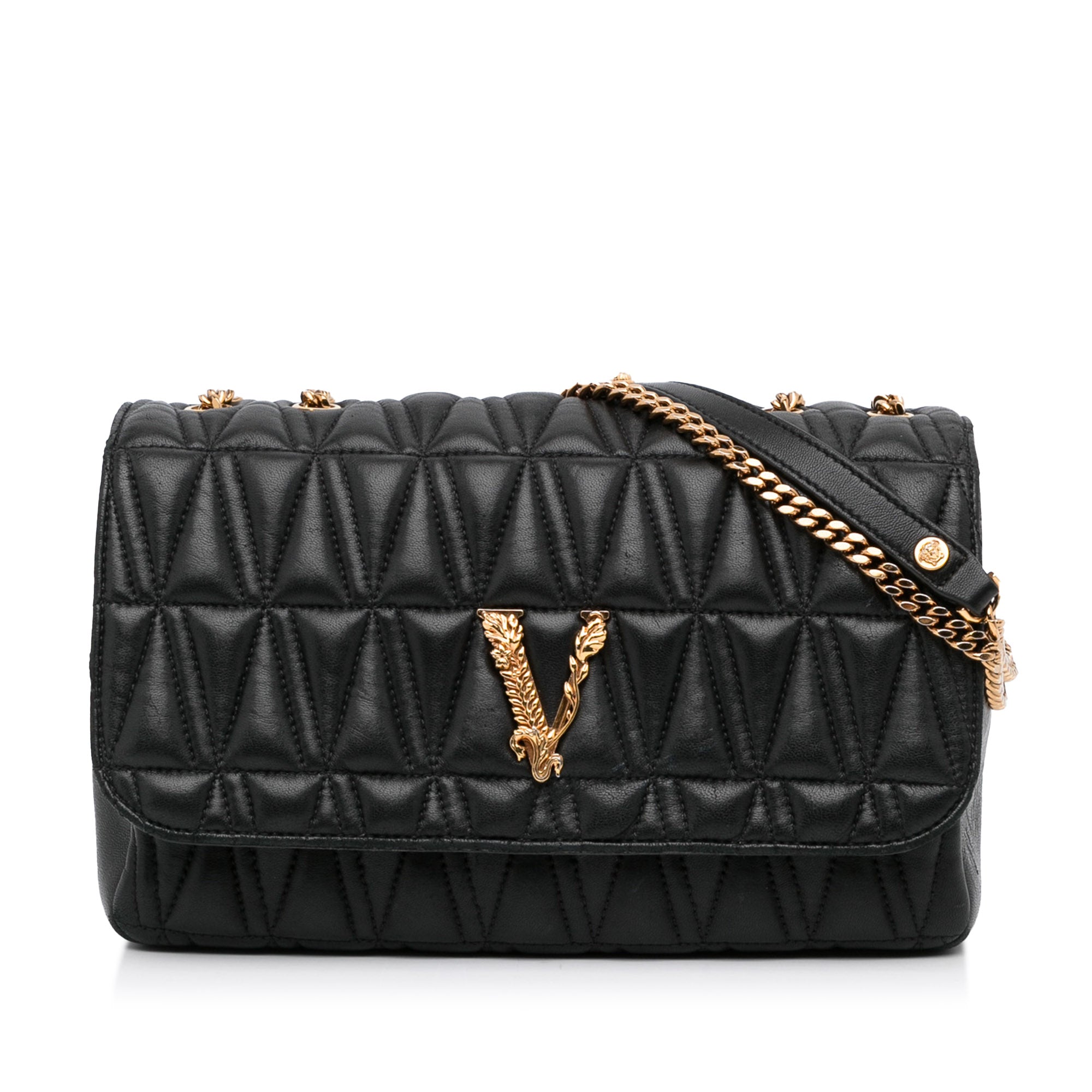 Shop Versace Mini Virtus Quilted Leather Crossbody Bag