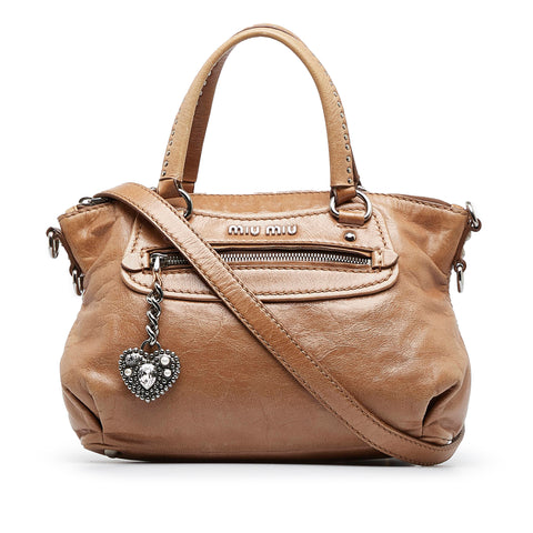 Prada Vitello Shine Medium Handle Bag - Brown Handle Bags
