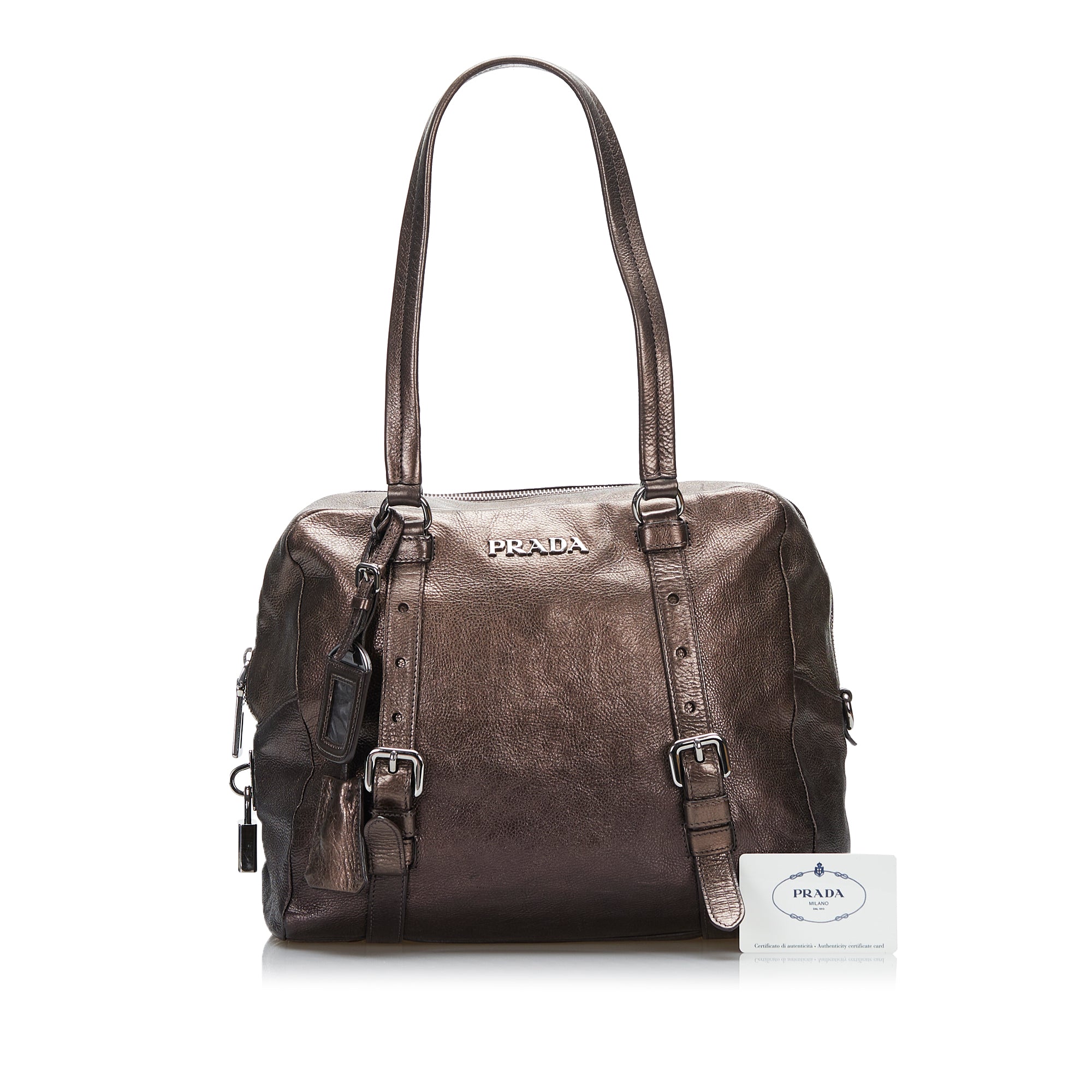 Large Leather Shoulder Bag in Brown - Prada