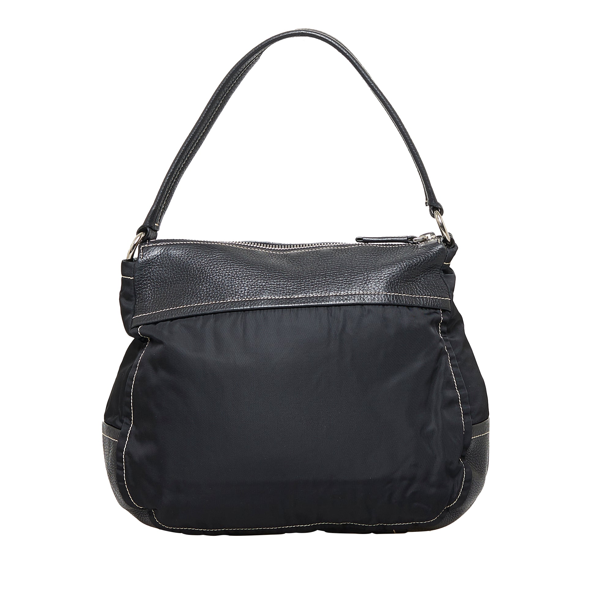 Prada Leather And Nylon Brown Tessuto Medium Chain Strap Shoulder Bag